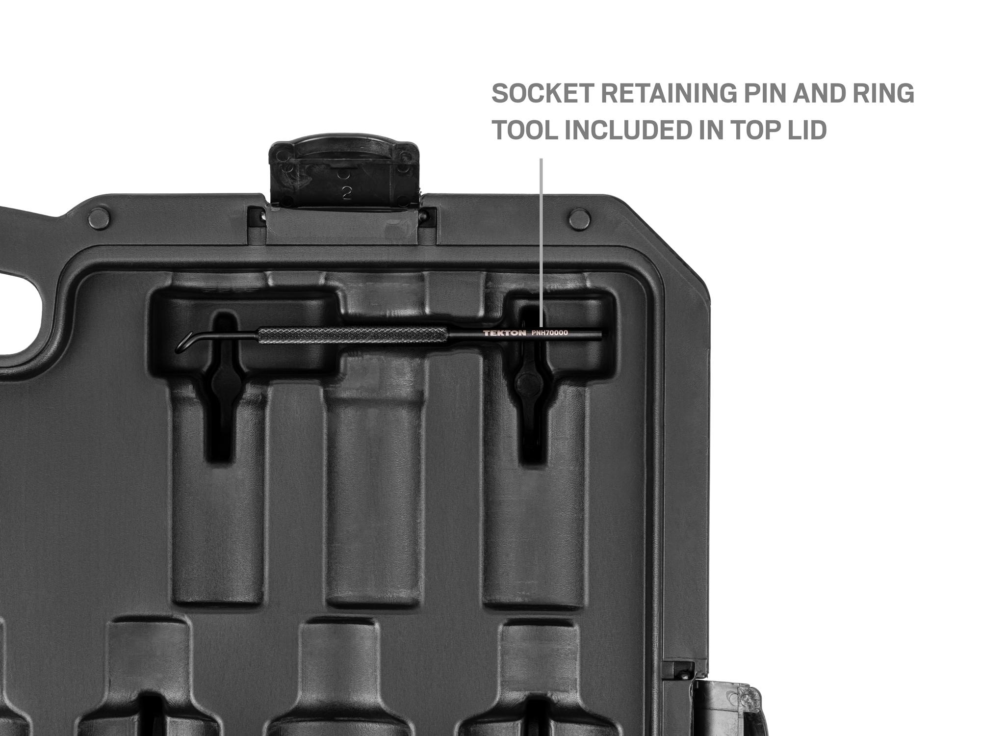 Closeup view of Tekton case impact drive 6-point socket set. Item #SID93420