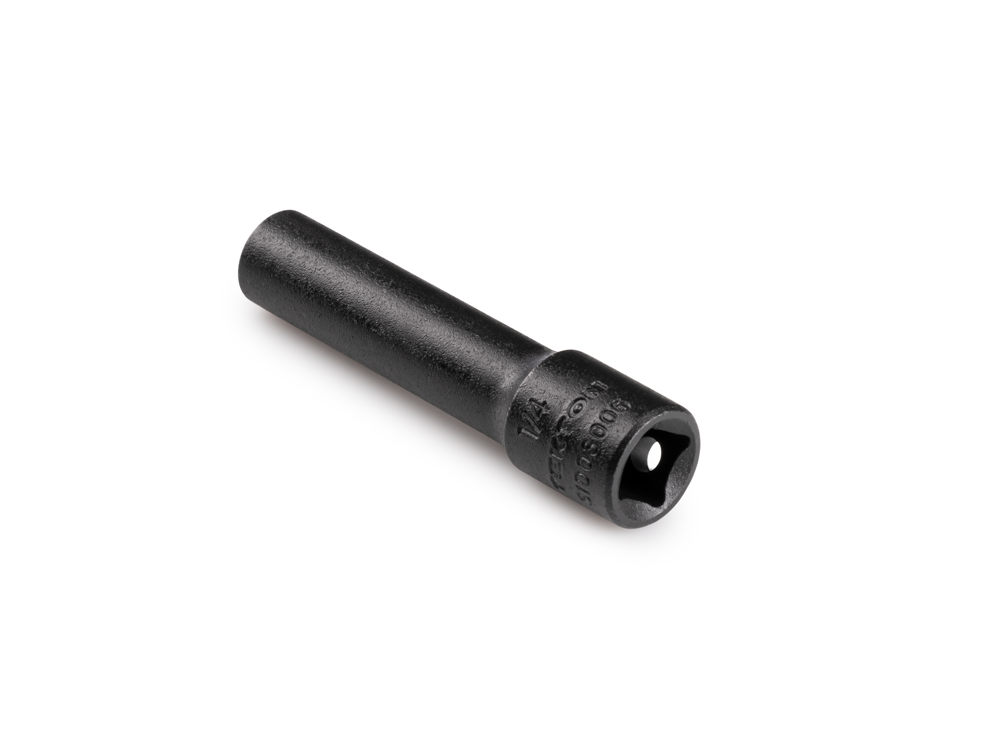 Size: 1/4 inch (SAE) deep 6-point impact socket. Has a high-visibility laser etched size marking and a permanent stamped size marking. SID03006.