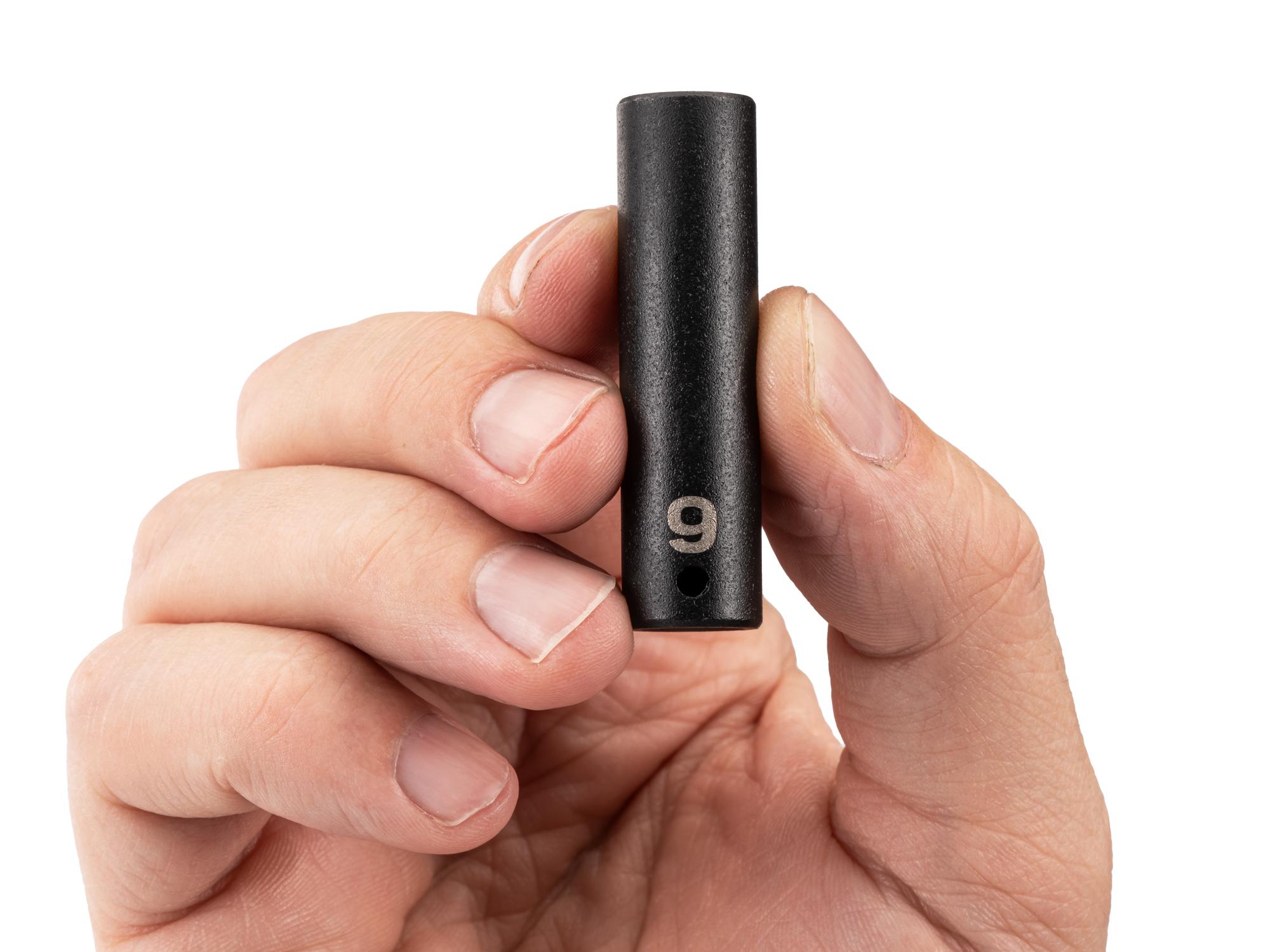 Person holding Tekton impact drive 6-point socket. Item #SID03109