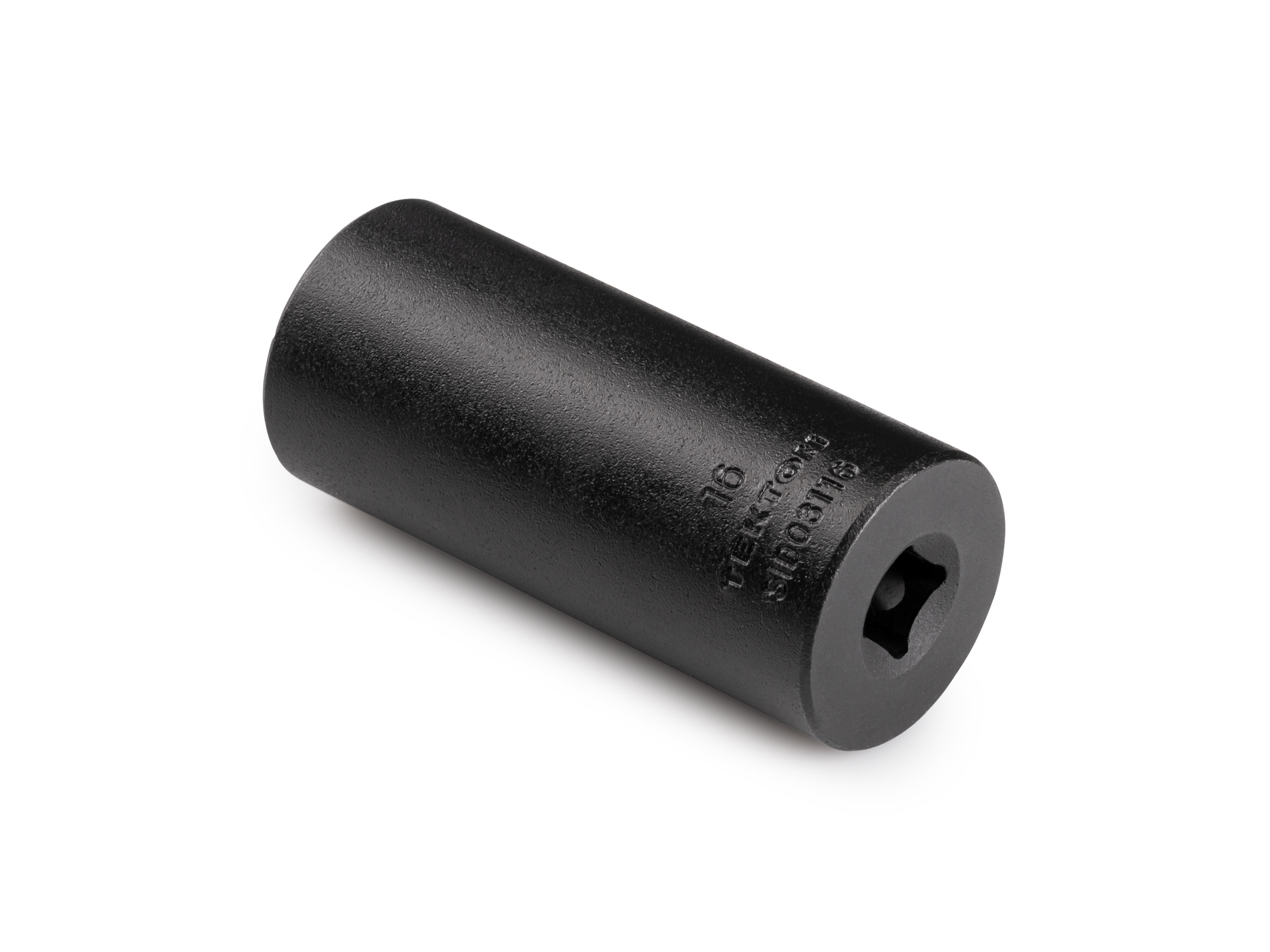 Size: 16 mm (metric) deep 6-point impact socket. Has a high-visibility laser etched size marking and a permanent stamped size marking. SID03116.