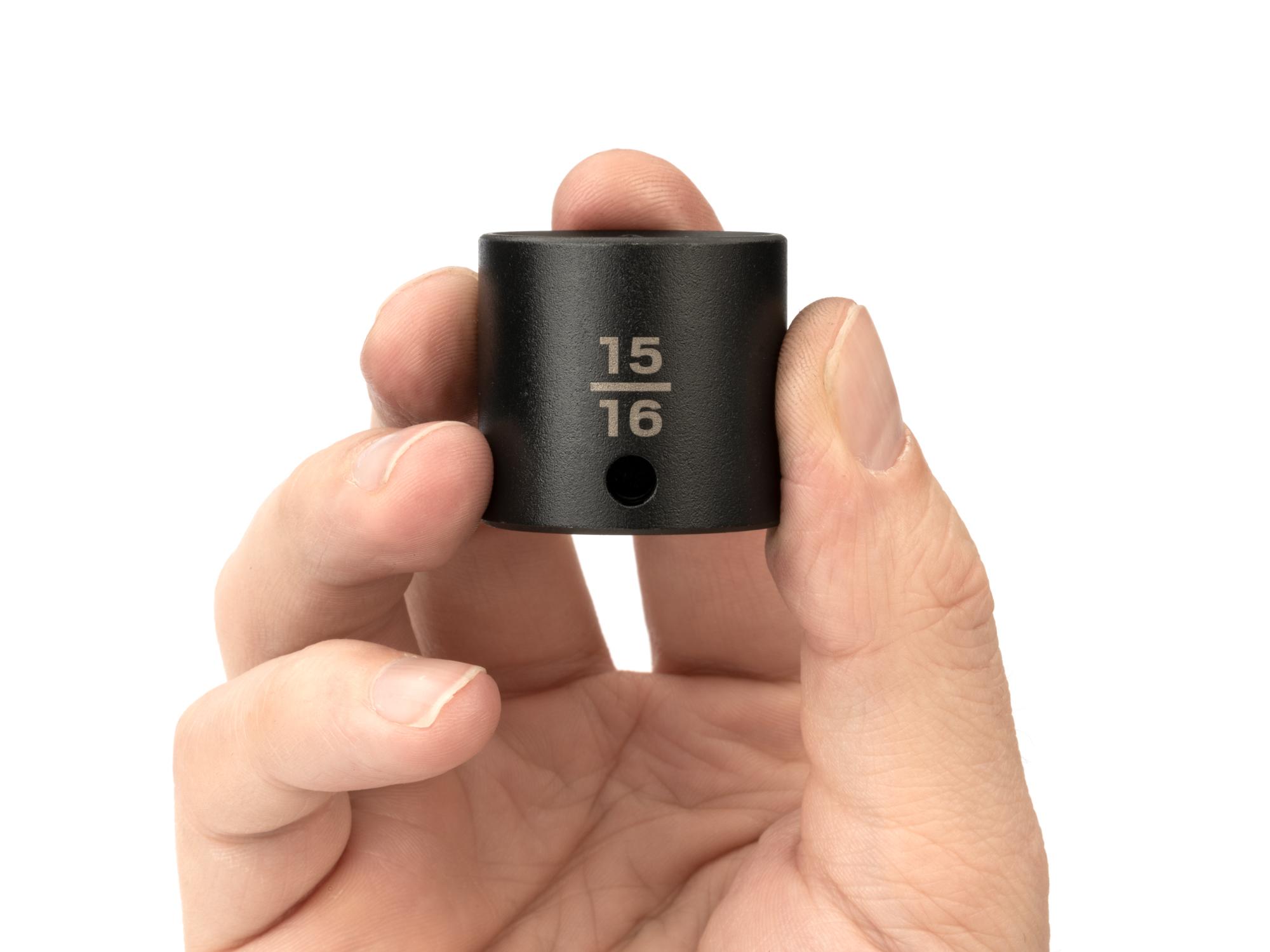 Person holding Tekton impact drive 6-point socket. Item #SID12024