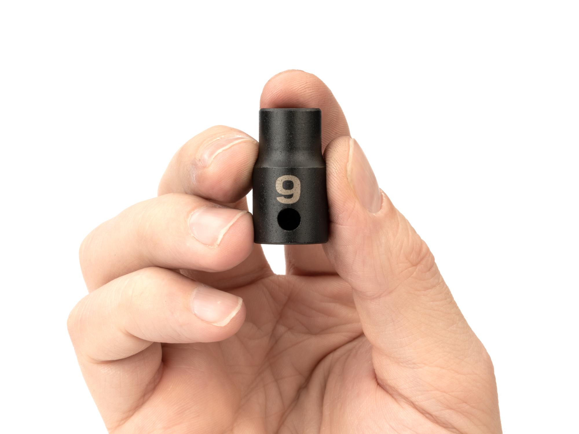 Person holding Tekton impact drive 6-point socket. Item #SID12109