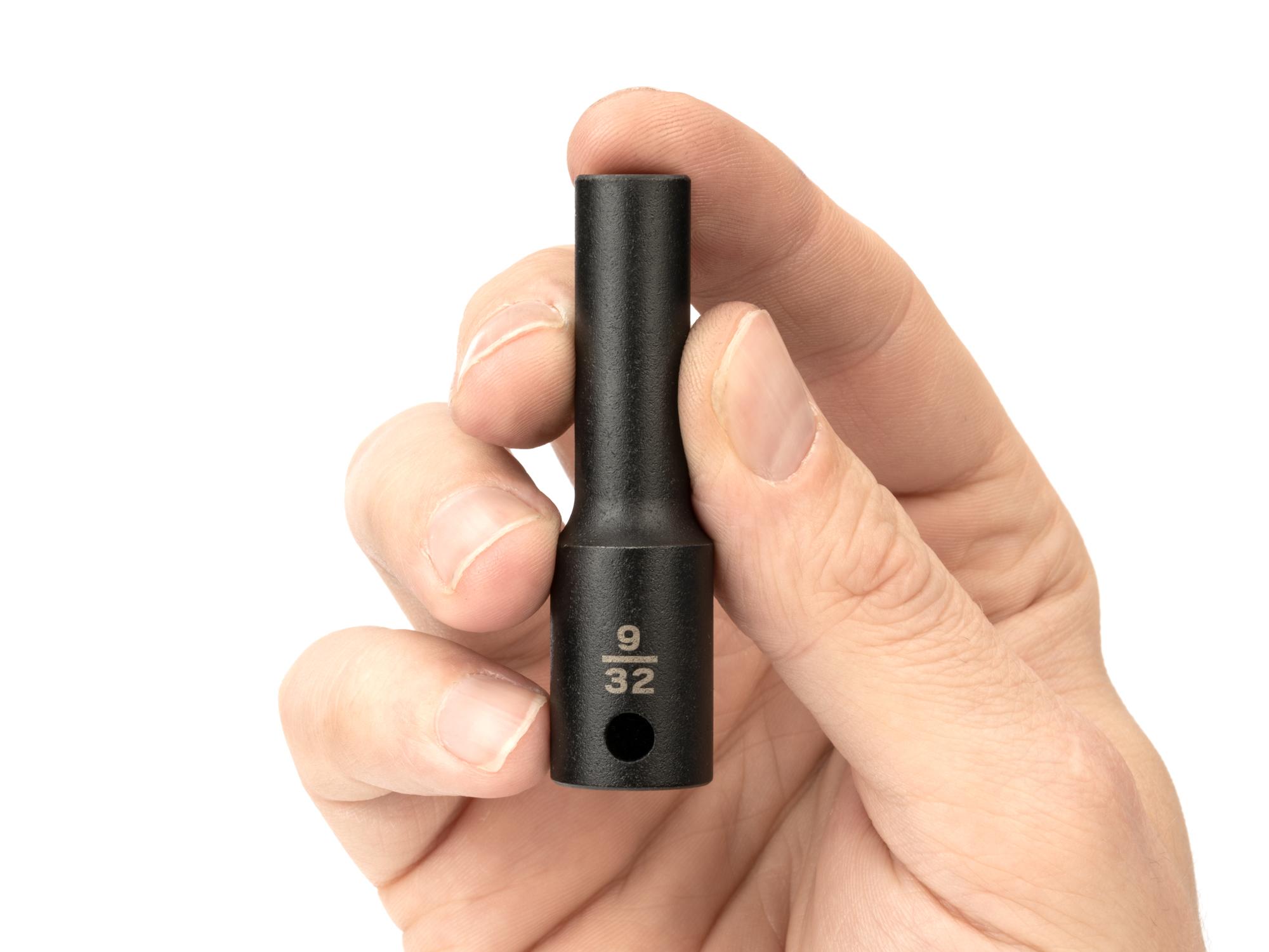 Person holding Tekton impact drive 6-point socket. Item #SID13007