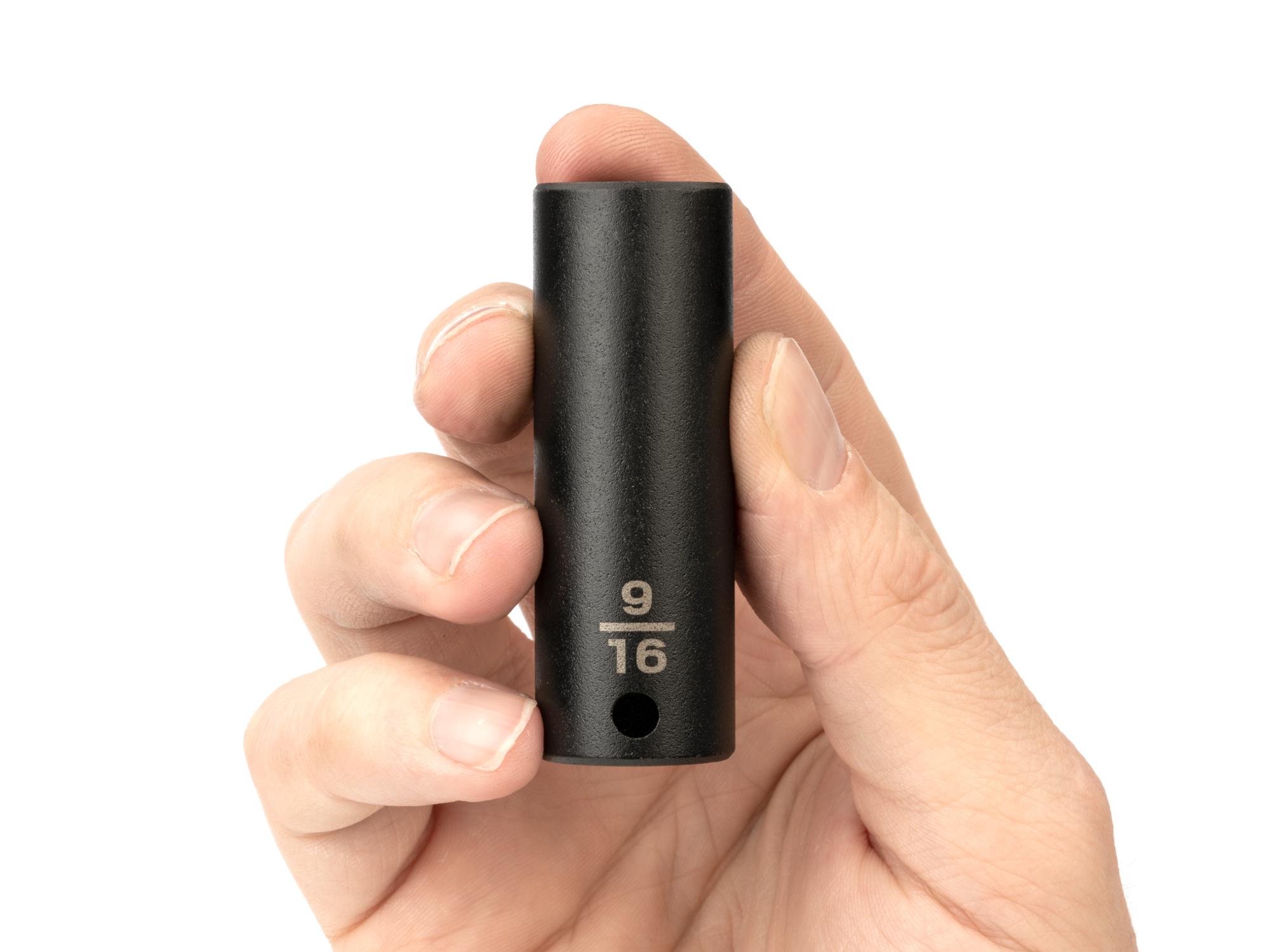 Person holding Tekton impact drive 6-point socket. Item #SID13014