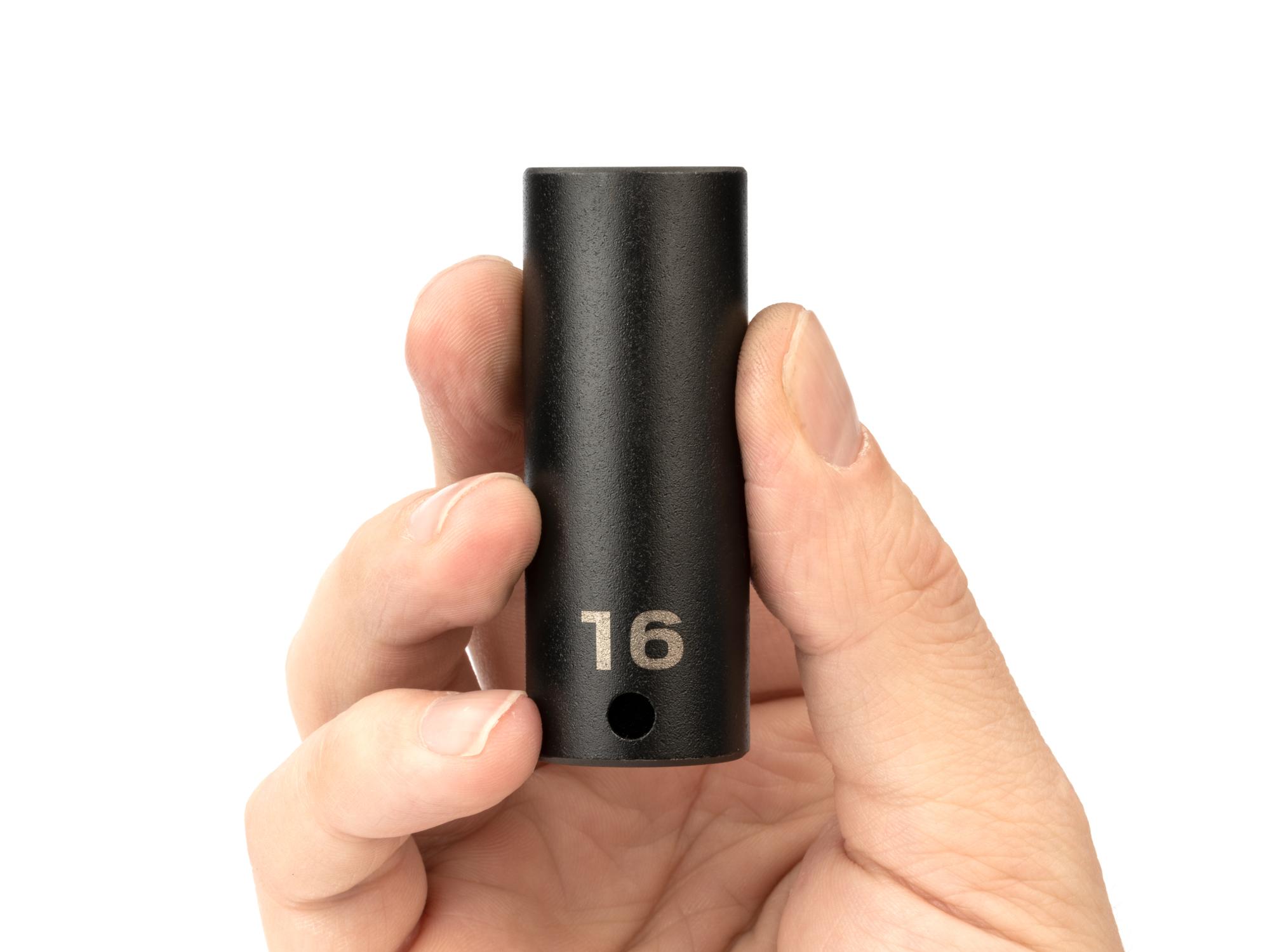 Person holding Tekton impact drive 6-point socket. Item #SID13116