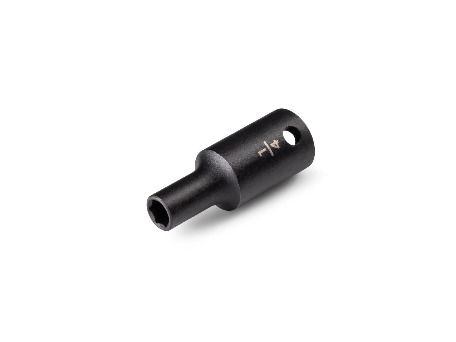 Front-right angle view of Tekton 1/4 inch impact drive 6-point socket. Item #SID14006