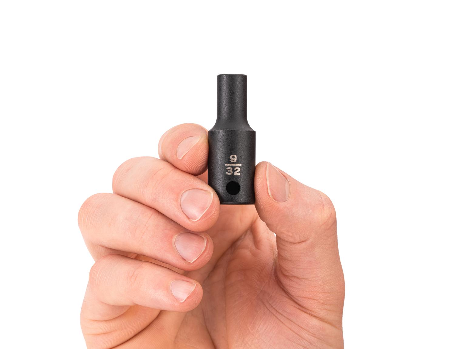 Person holding Tekton 9/32 inch impact drive 6-point socket. Item #SID14007