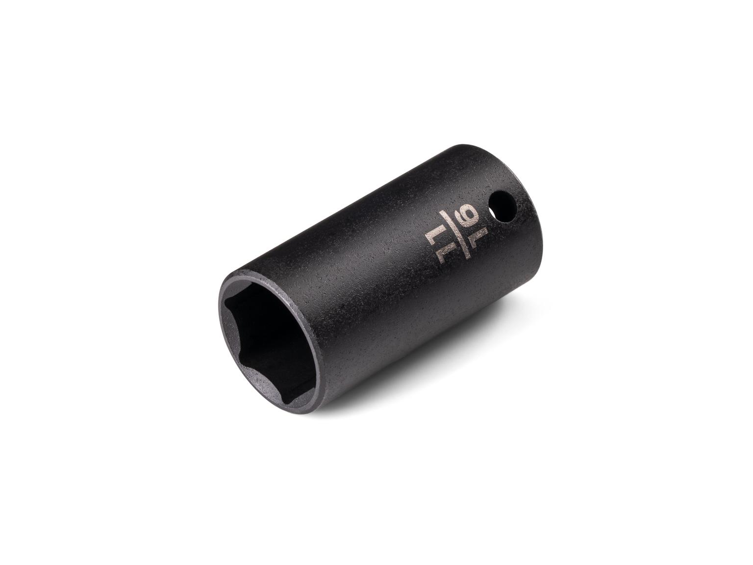 Front-right angle view of Tekton 11/16 inch impact drive 6-point socket. Item #SID14017