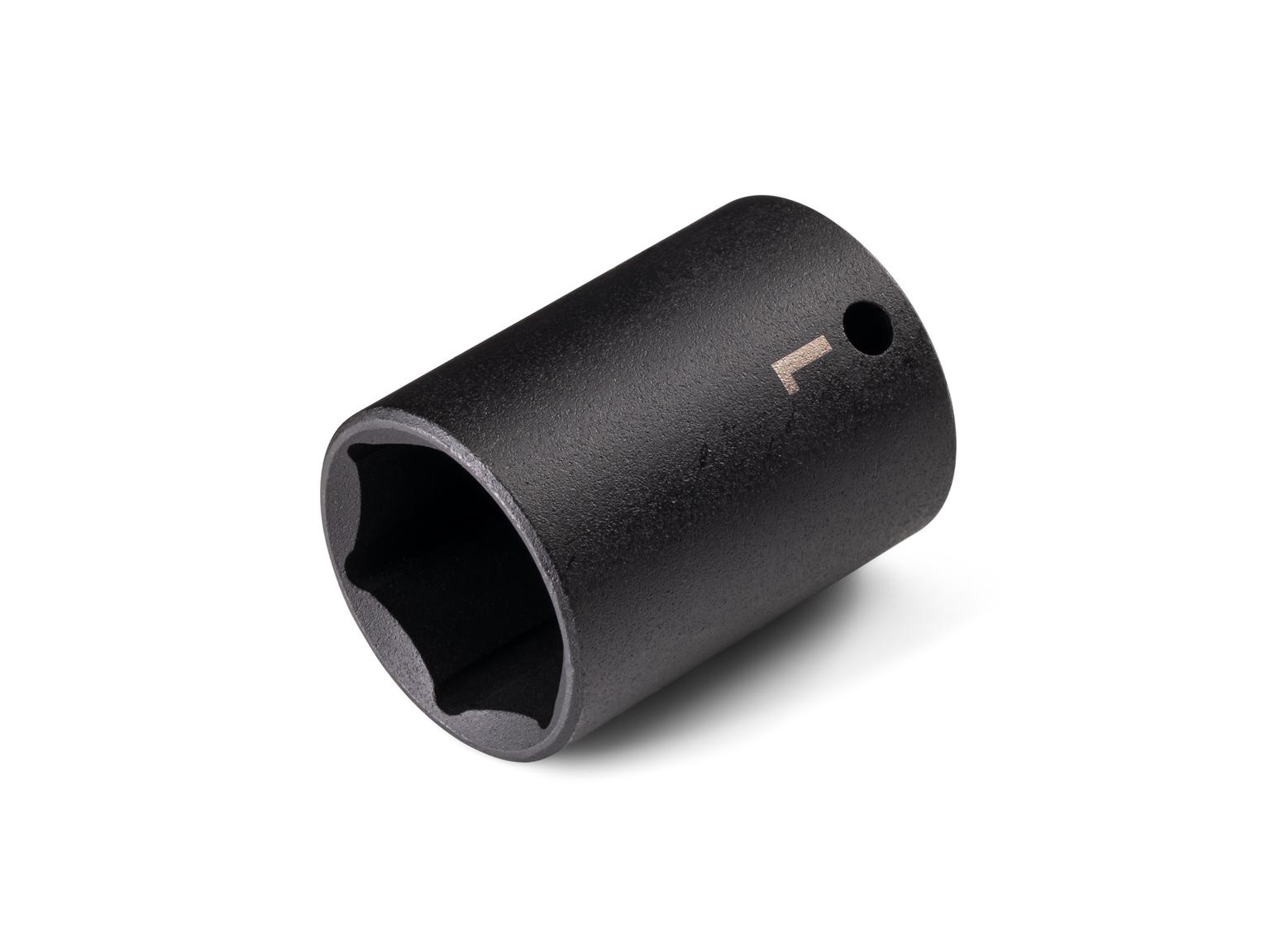 Front-right angle view of Tekton 1 inch impact drive 6-point socket. Item #SID14025