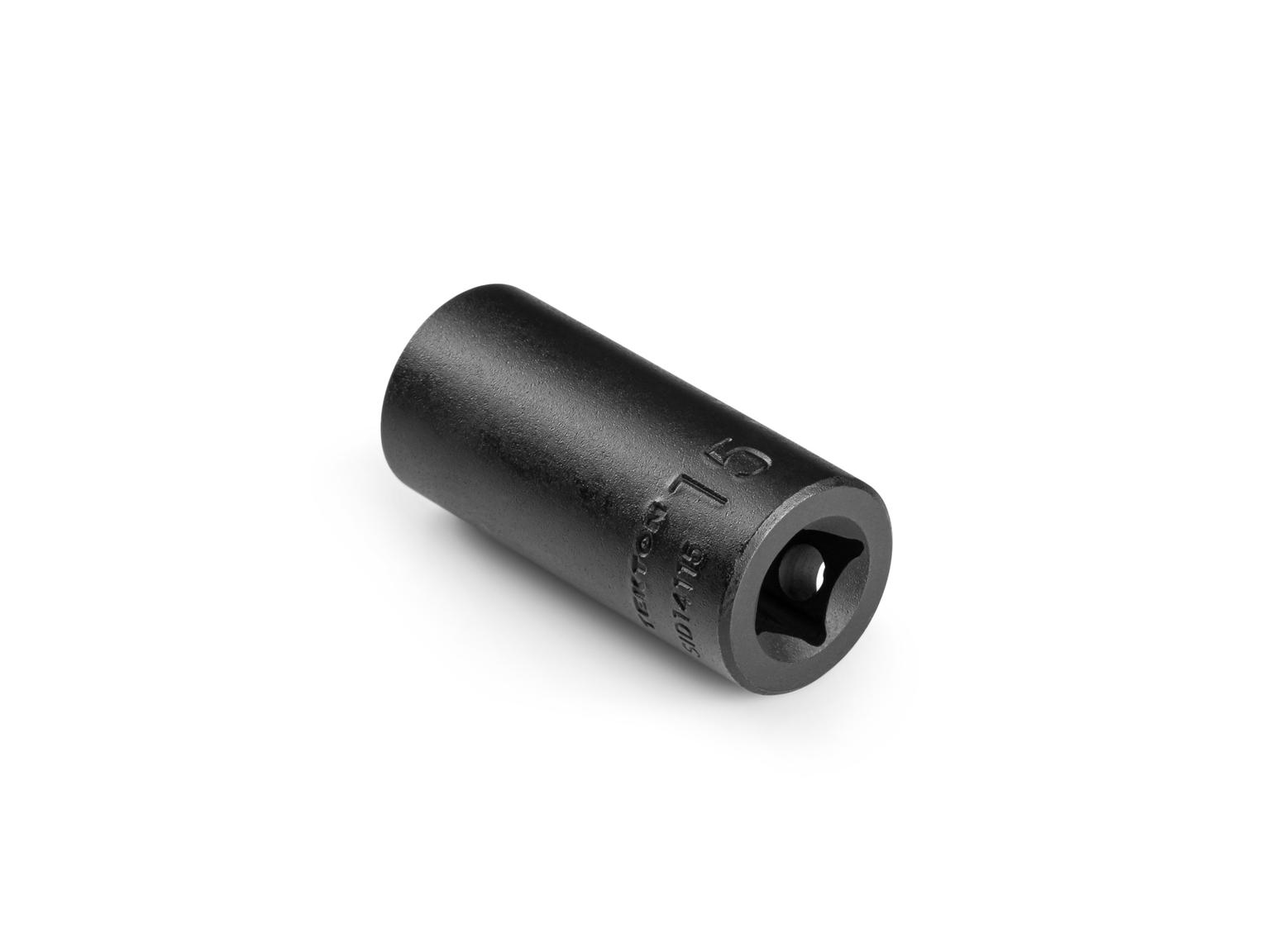 Back angle view of Tekton 15 millimeter impact drive 6-point socket. Item #SID14115