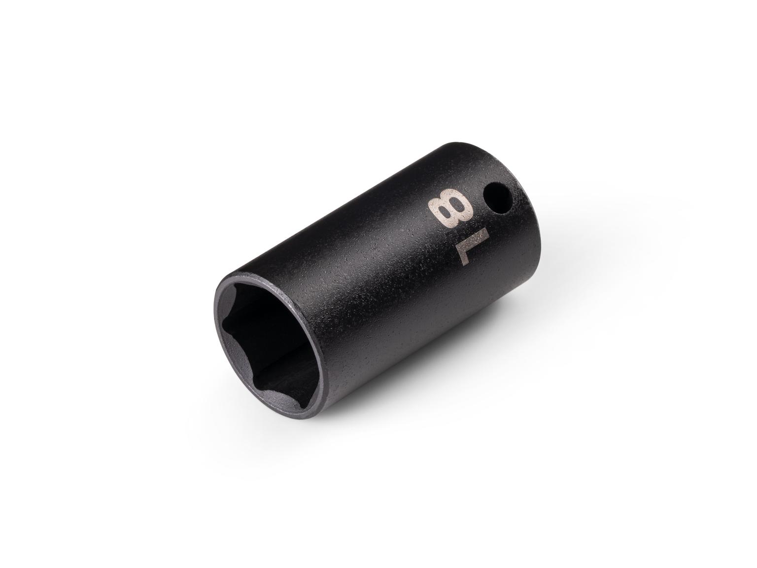 Front-right angle view of Tekton 18 millimeter impact drive 6-point socket. Item #SID14118