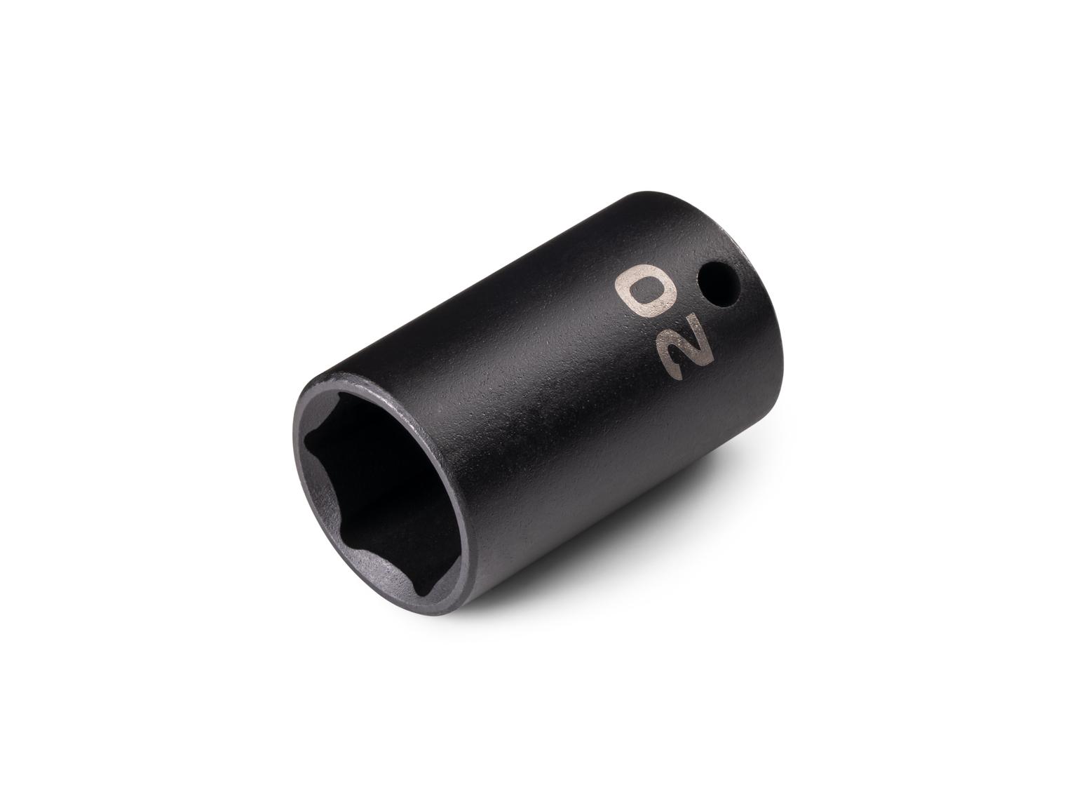 Front-right angle view of Tekton 20 millimeter impact drive 6-point socket. Item #SID14120