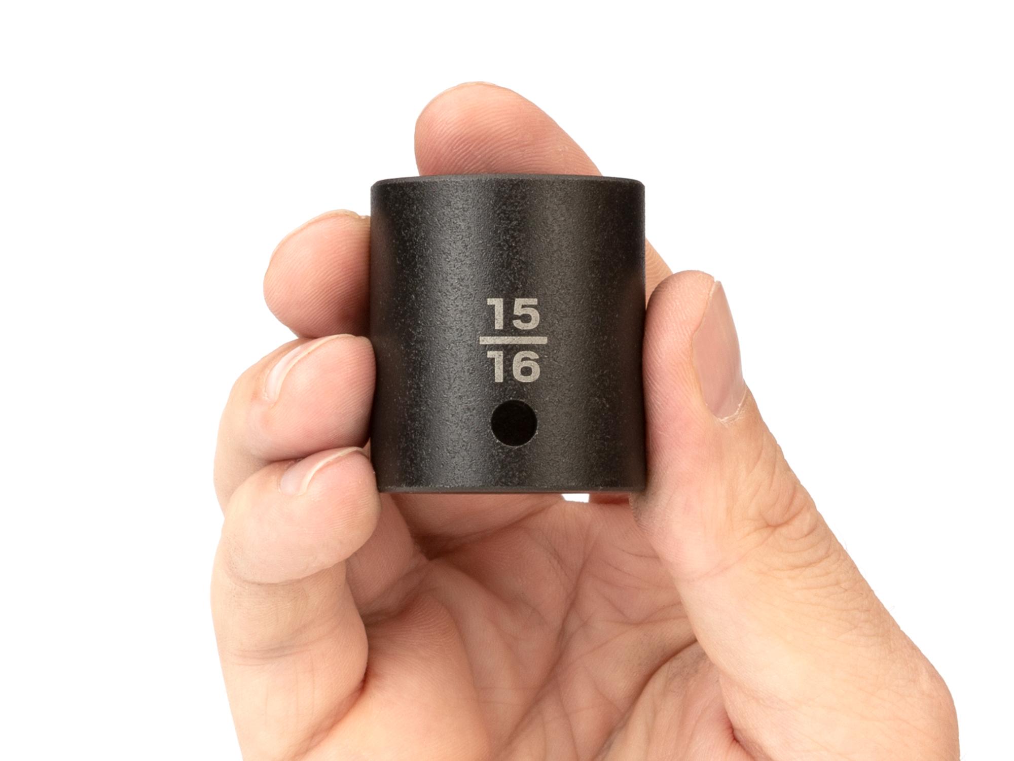 Person holding Tekton impact drive 6-point socket. Item #SID22024