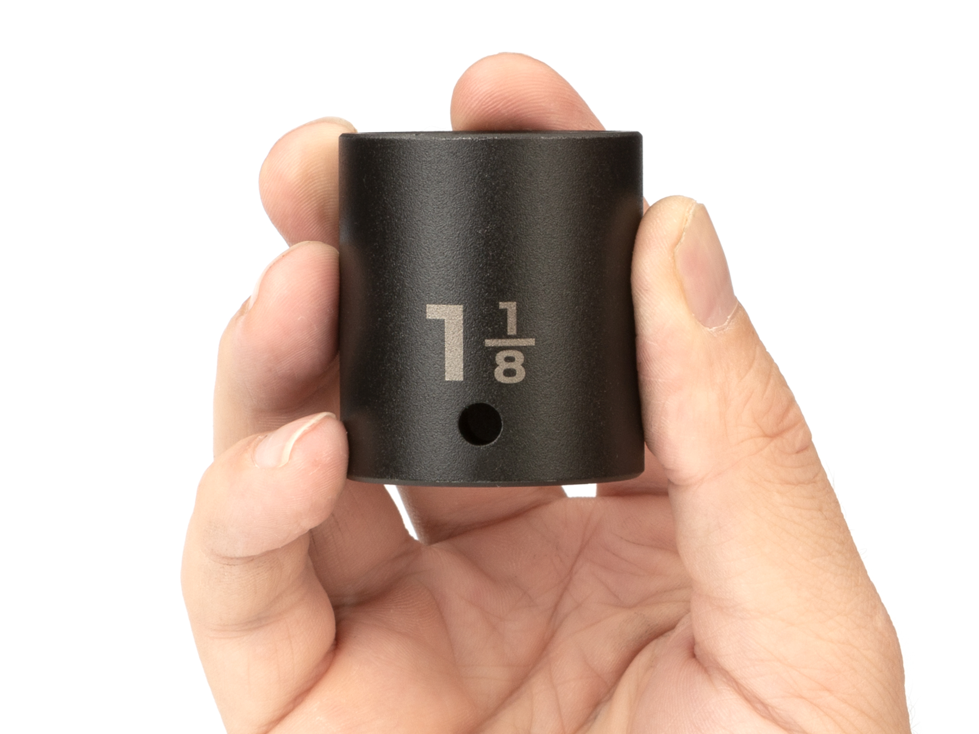 Size: 1-1/8 inch (SAE) 6-point standard/shallow impact socket. Has a high-visibility laser etched size marking and a permanent stamped size marking. SID22029.