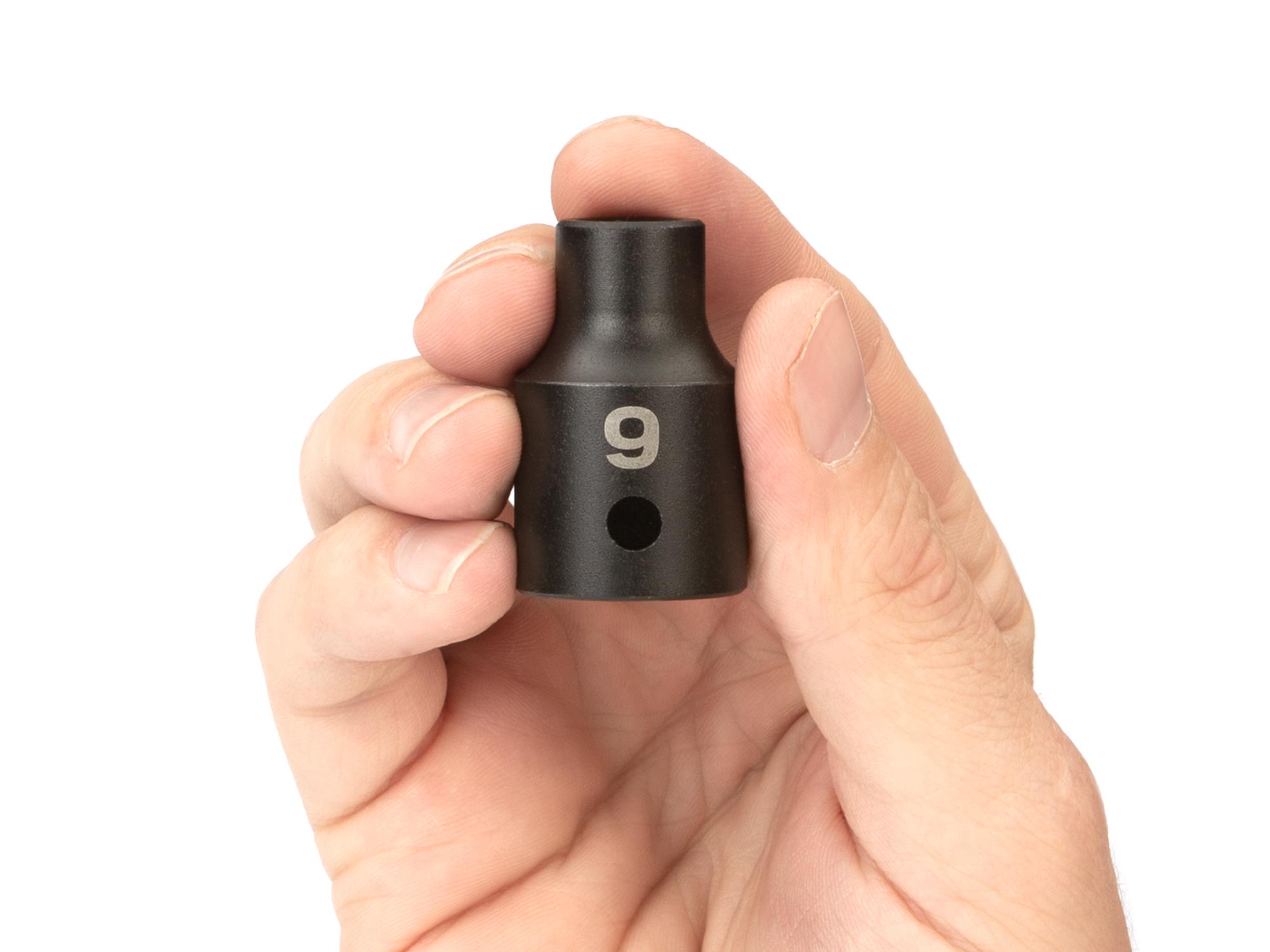 Person holding Tekton impact drive 6-point socket. Item #SID22109