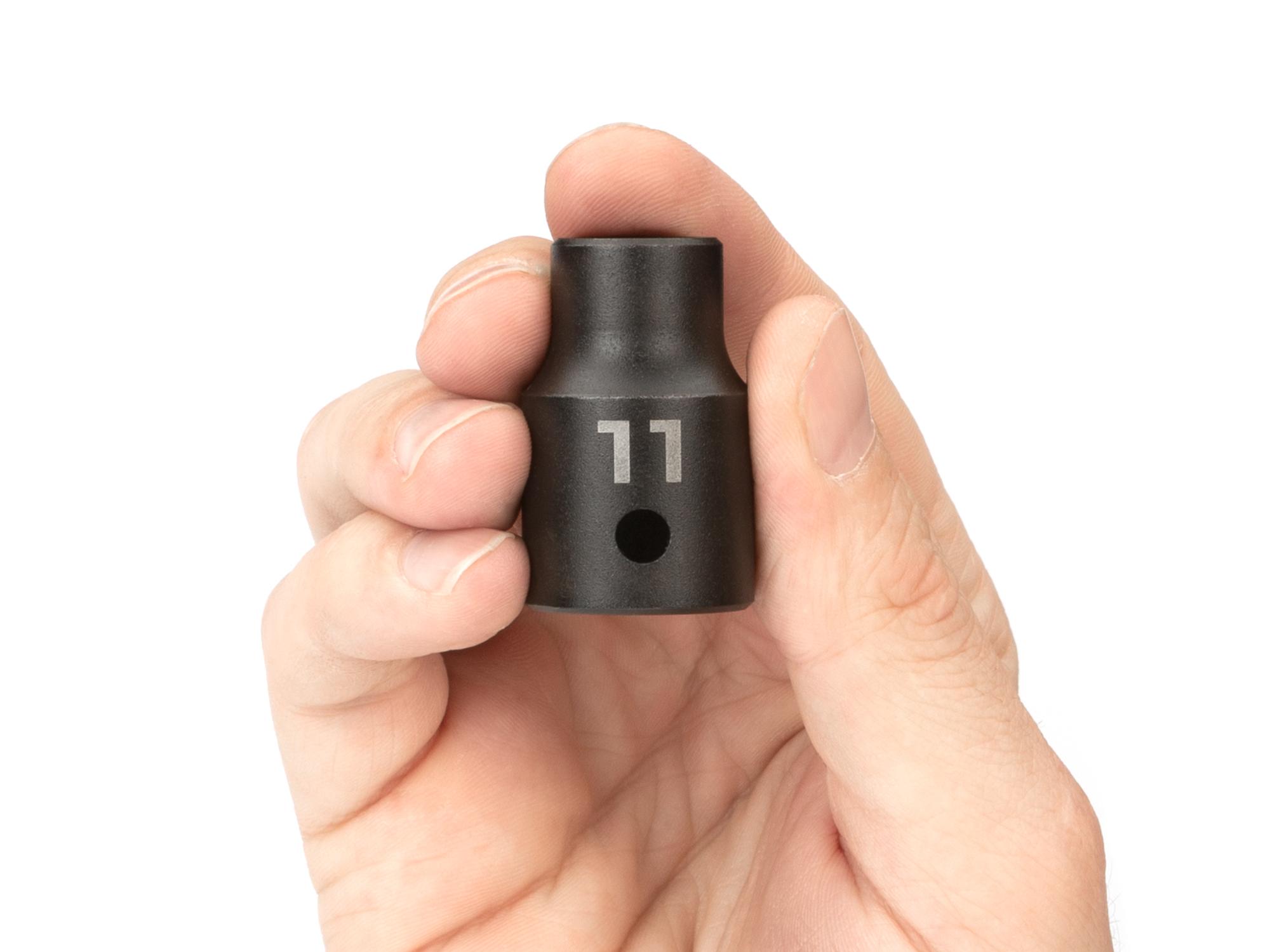 Person holding Tekton impact drive 6-point socket. Item #SID22111