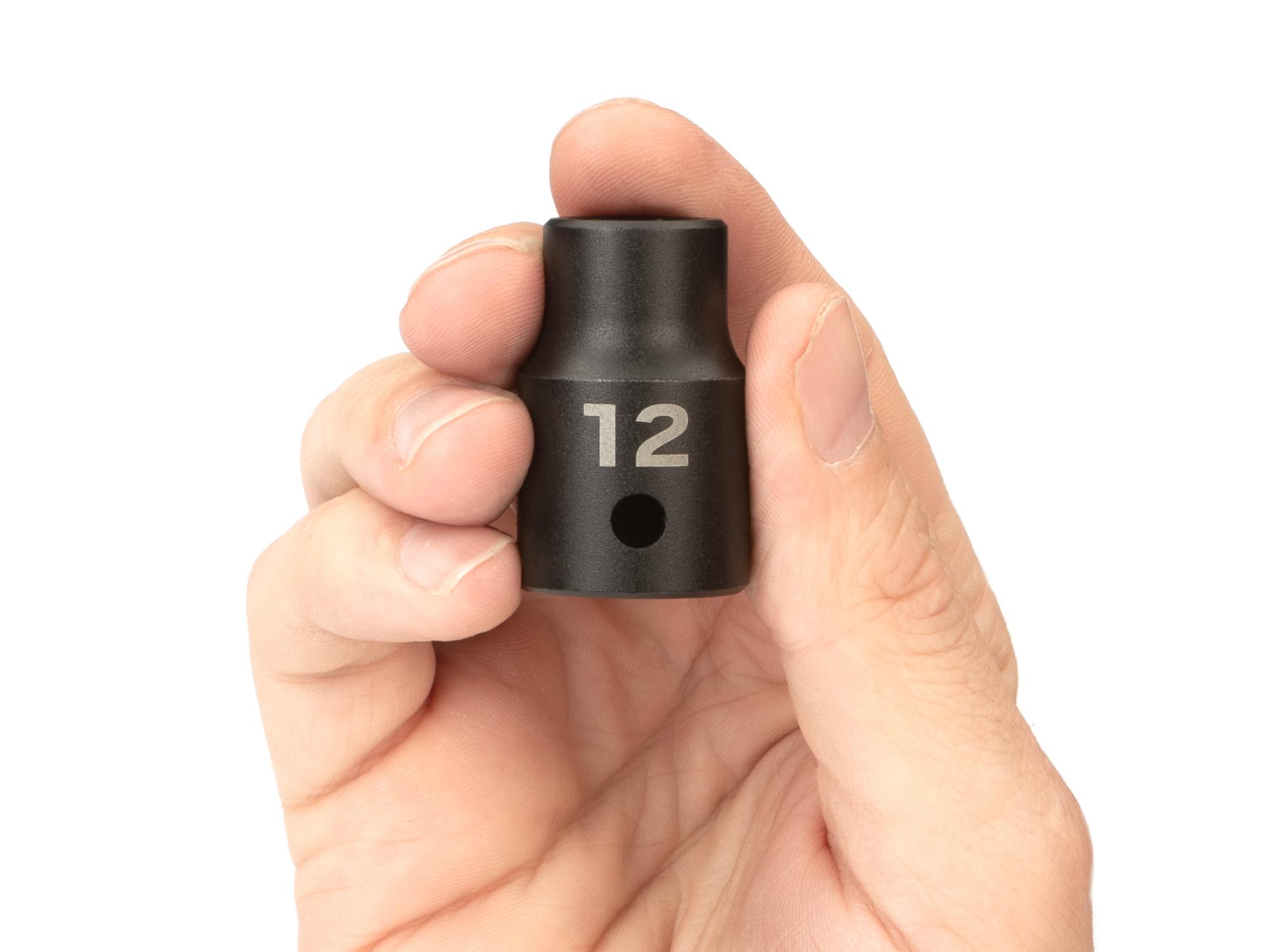 Person holding Tekton impact drive 6-point socket. Item #SID22112