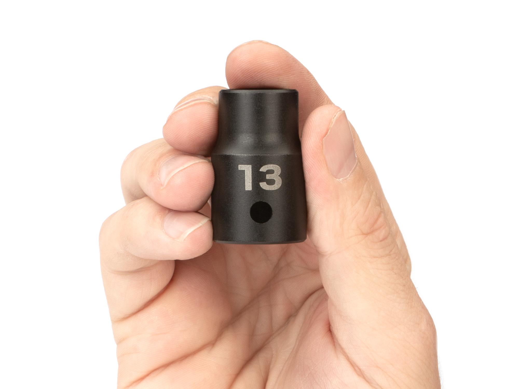 Person holding Tekton impact drive 6-point socket. Item #SID22113
