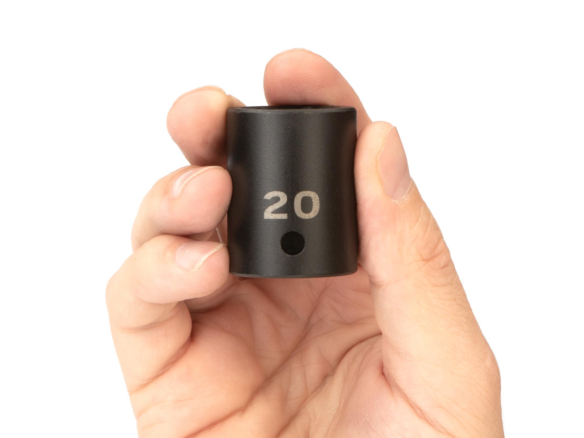 Person holding Tekton impact drive 6-point socket. Item #SID22120