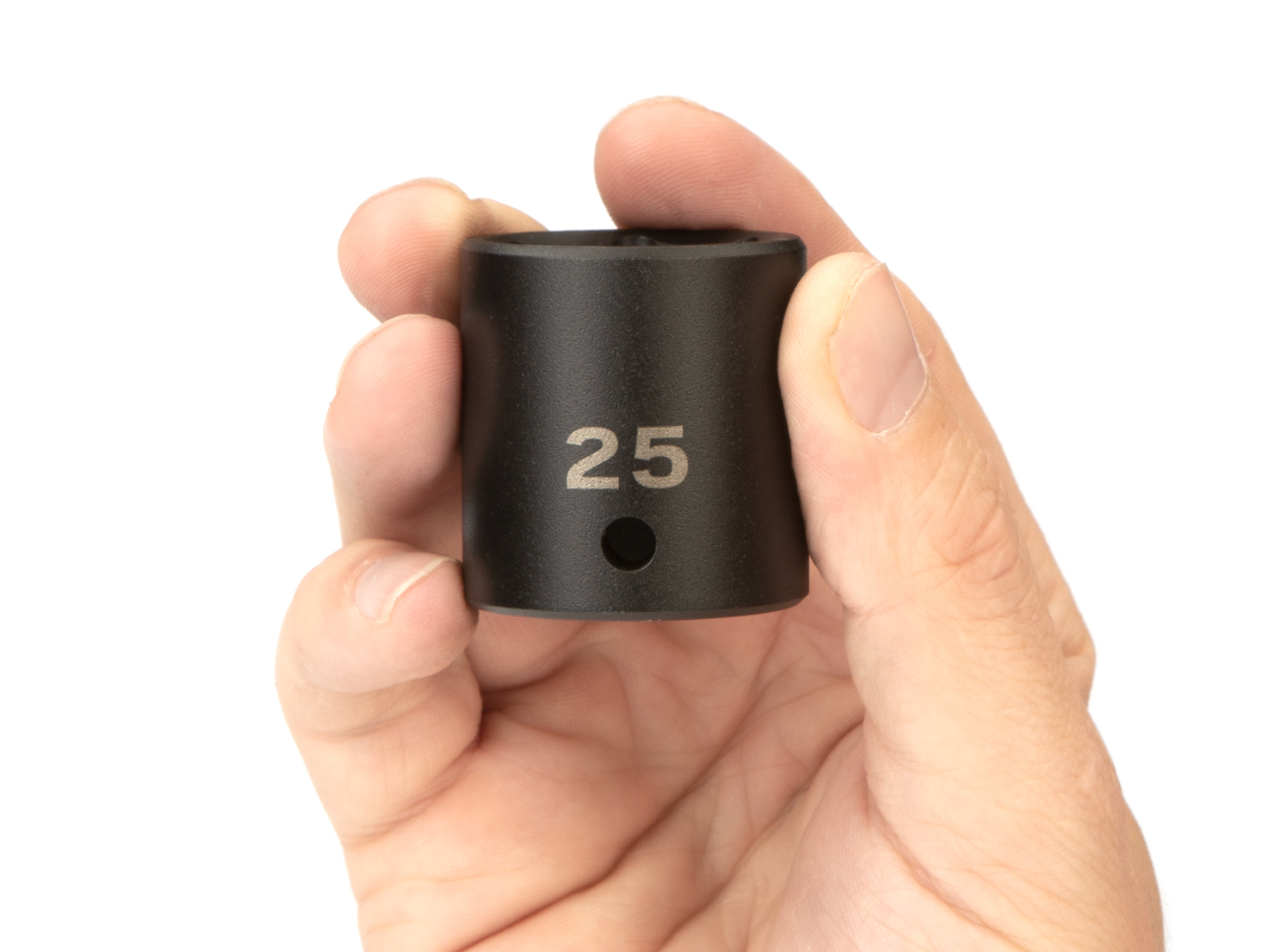 Size: 25 mm (Metric) 6-point standard/shallow impact socket. Has a high-visibility laser etched size marking and a permanent stamped size marking. SID22125.