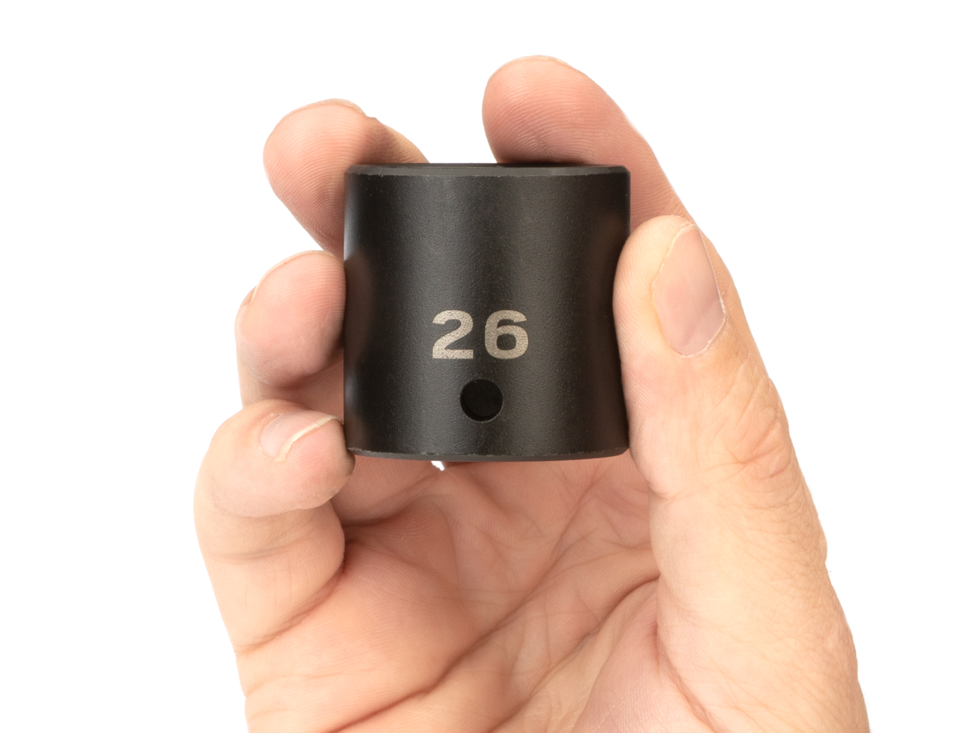 Size: 26 mm (Metric) 6-point standard/shallow impact socket. Has a high-visibility laser etched size marking and a permanent stamped size marking. SID22126.