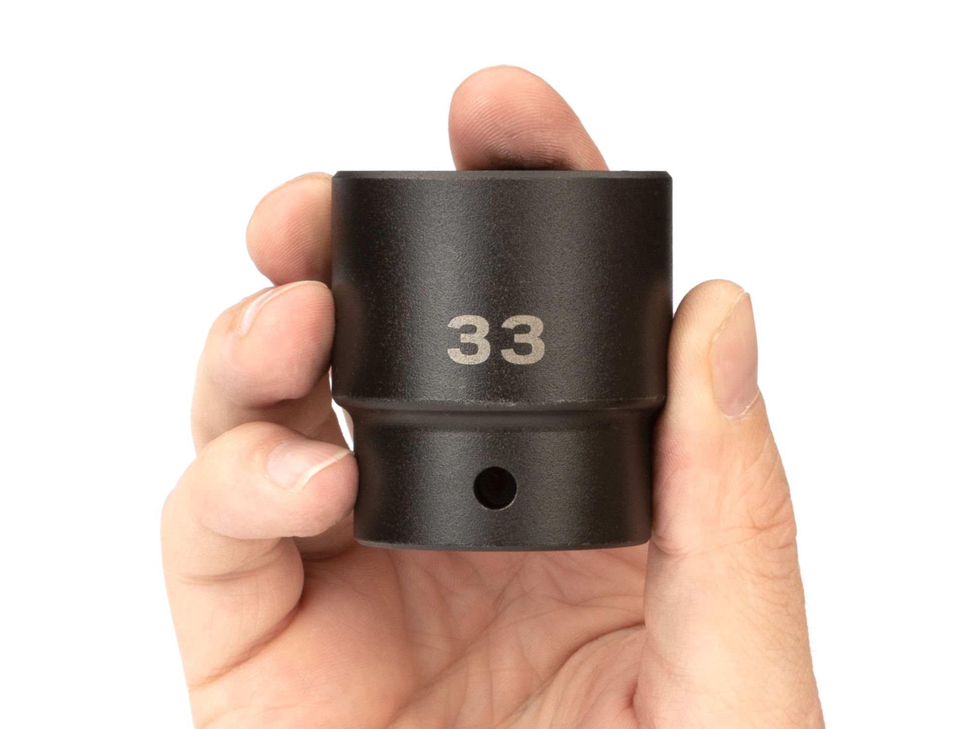 Size: 33 mm (Metric) 6-point standard/shallow impact socket. Has a high-visibility laser etched size marking and a permanent stamped size marking. SID22133.