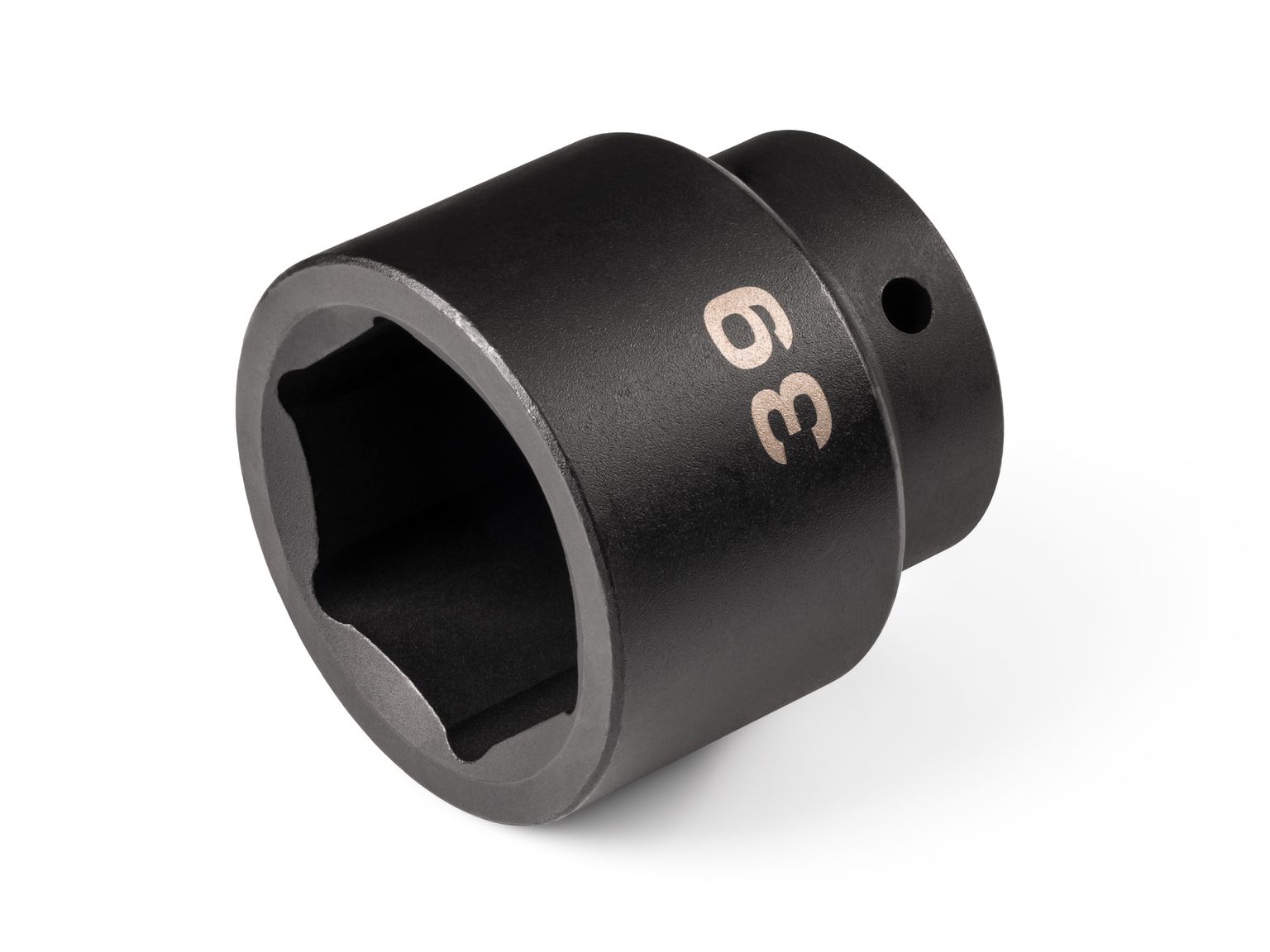 Front-right angle view of Tekton 39 millimeter impact drive 6-point socket. Item #SID22139