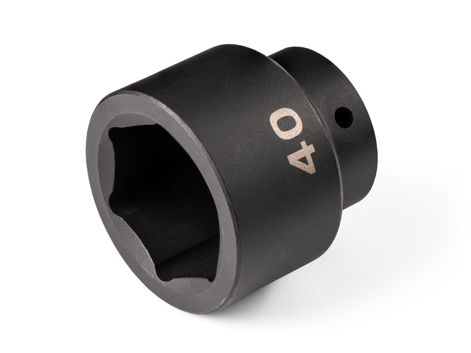 Front-right angle view of Tekton 40 millimeter impact drive 6-point socket. Item #SID22140