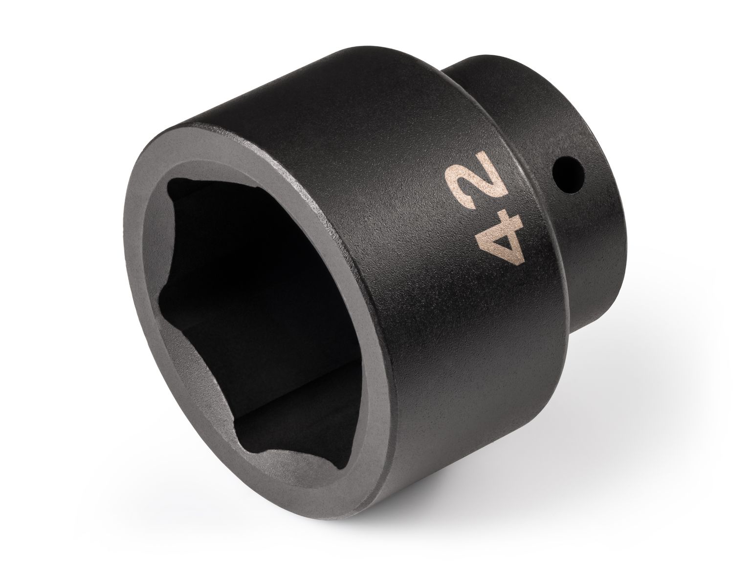 Front-right angle view of Tekton 42 millimeter impact drive 6-point socket. Item #SID22142