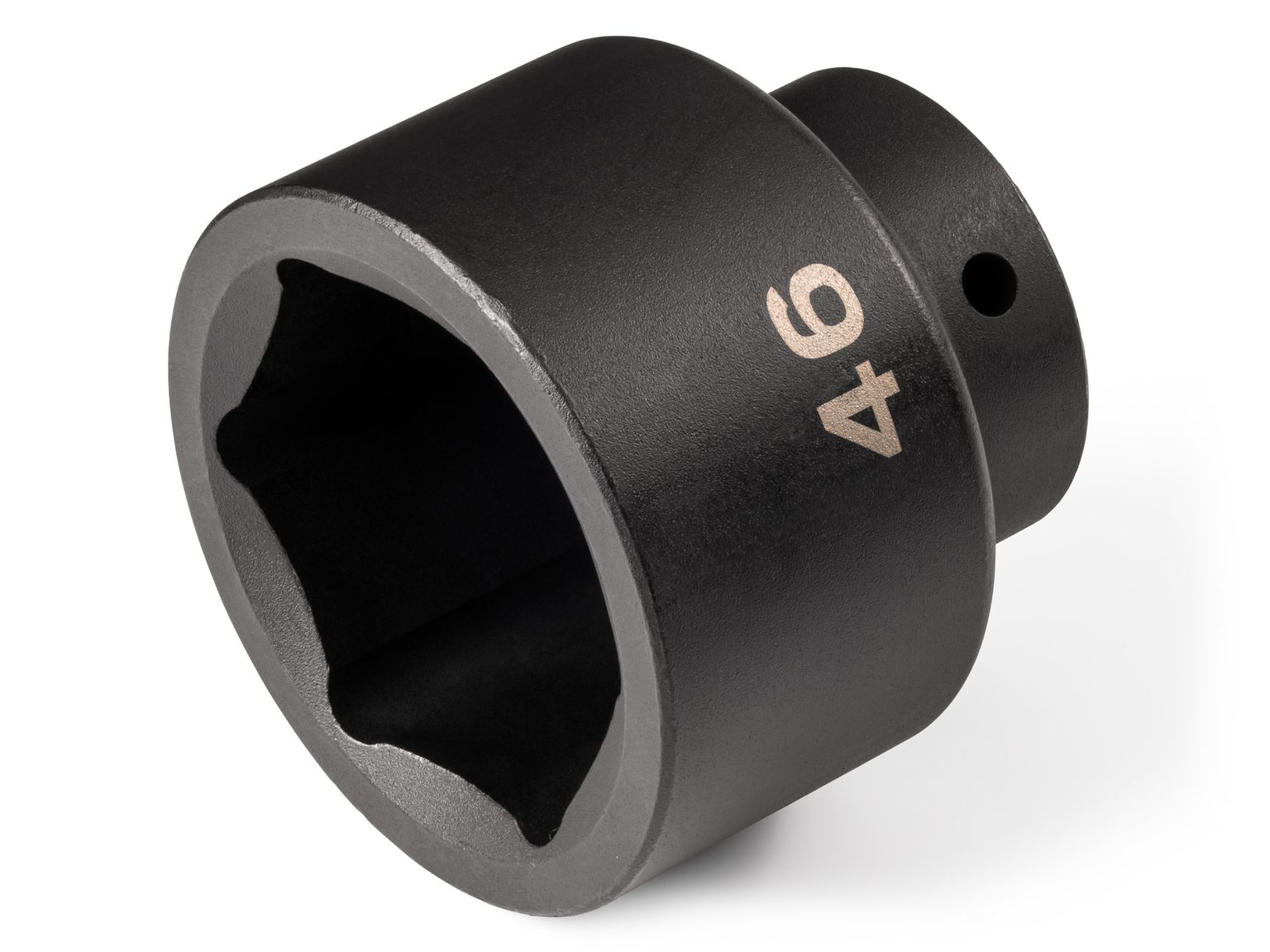 Front-right angle view of Tekton 46 millimeter impact drive 6-point socket. Item #SID22146