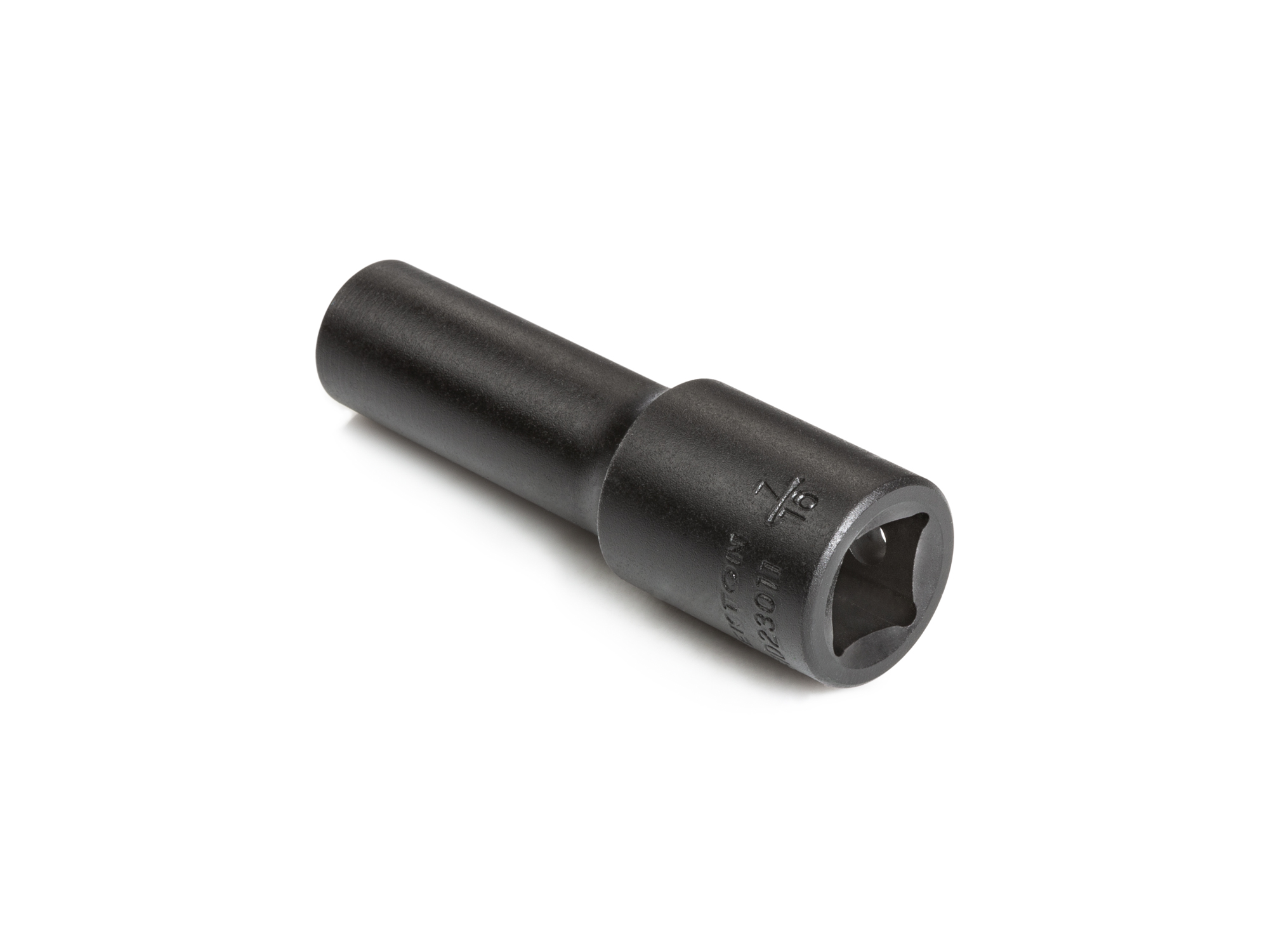 Size: 7/16 inch (SAE) 6-point deep individual impact socket. Has a high-visibility laser etched size marking and a permanent stamped size marking. SID23011.