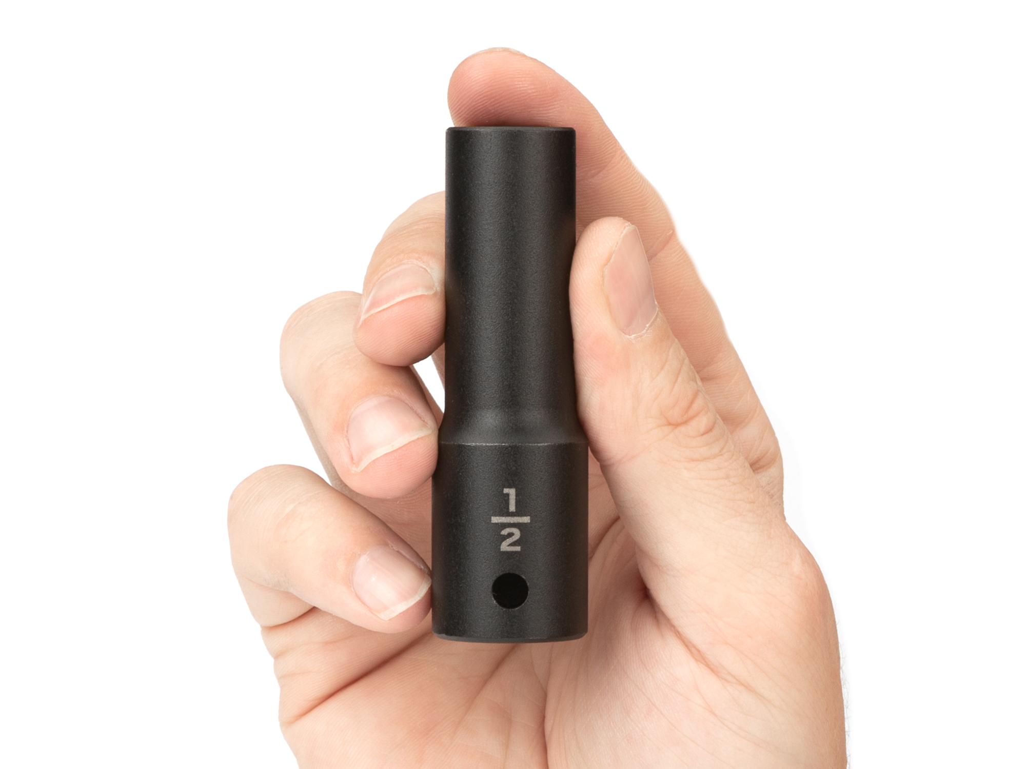 Person holding Tekton impact drive 6-point socket. Item #SID23013