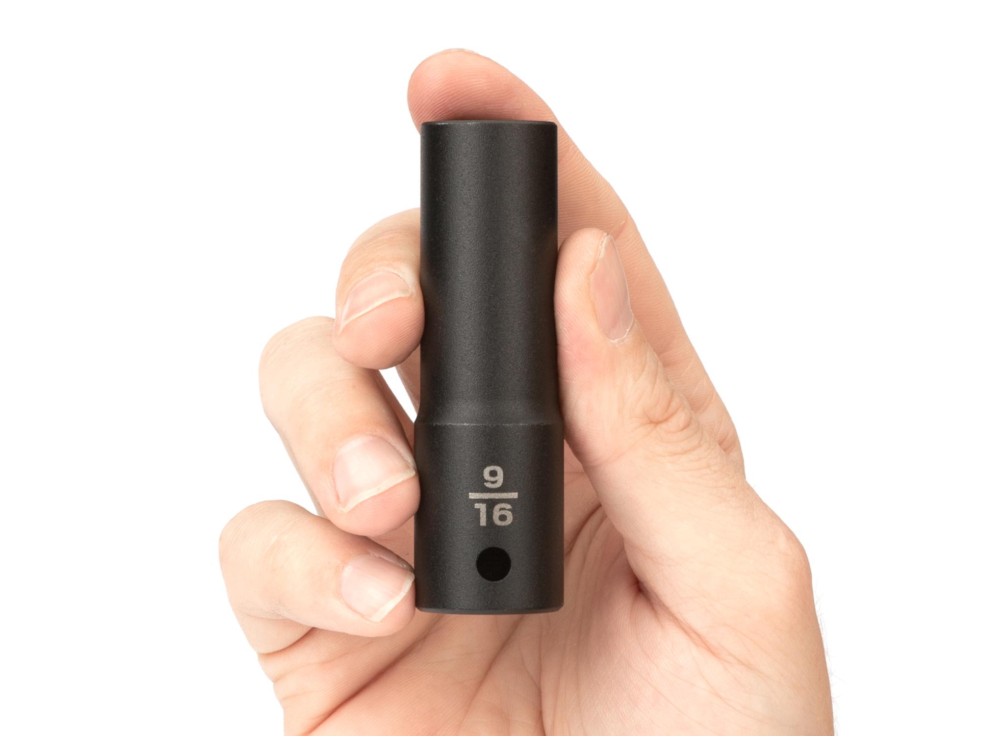 Person holding Tekton impact drive 6-point socket. Item #SID23014