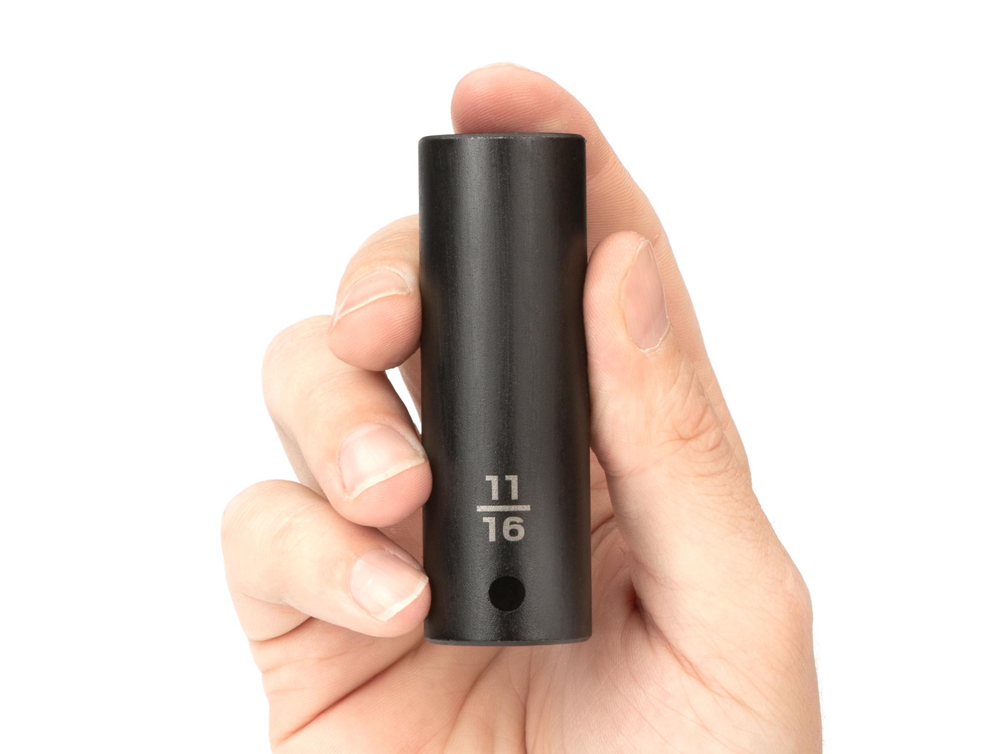 Person holding Tekton impact drive 6-point socket. Item #SID23017