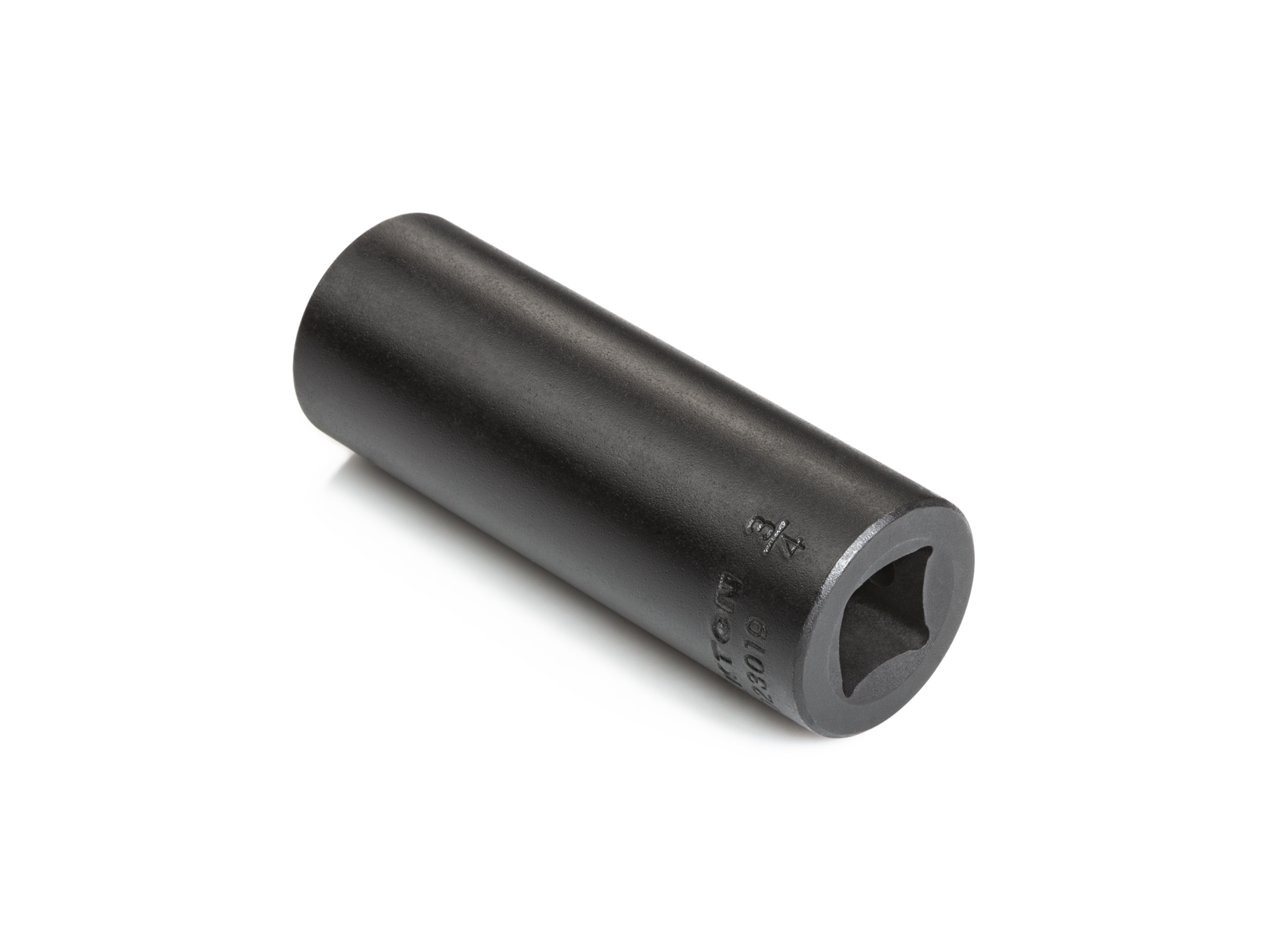 Size: 3/4 inch (SAE) 6-point deep individual impact socket. Has a high-visibility laser etched size marking and a permanent stamped size marking. SID23019.