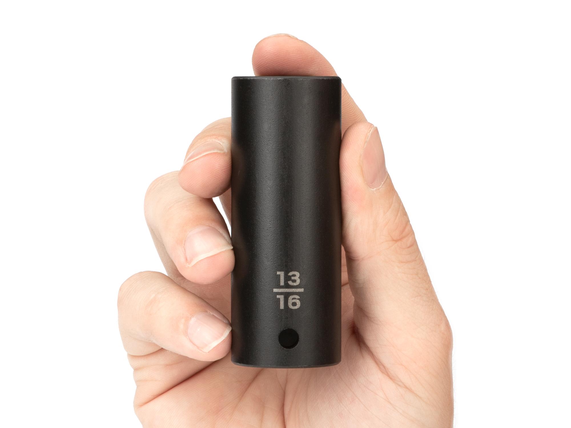 Person holding Tekton impact drive 6-point socket. Item #SID23021