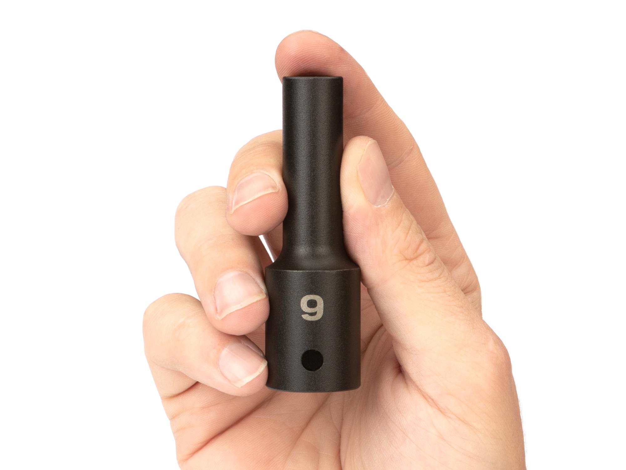 Person holding Tekton impact drive 6-point socket. Item #SID23109