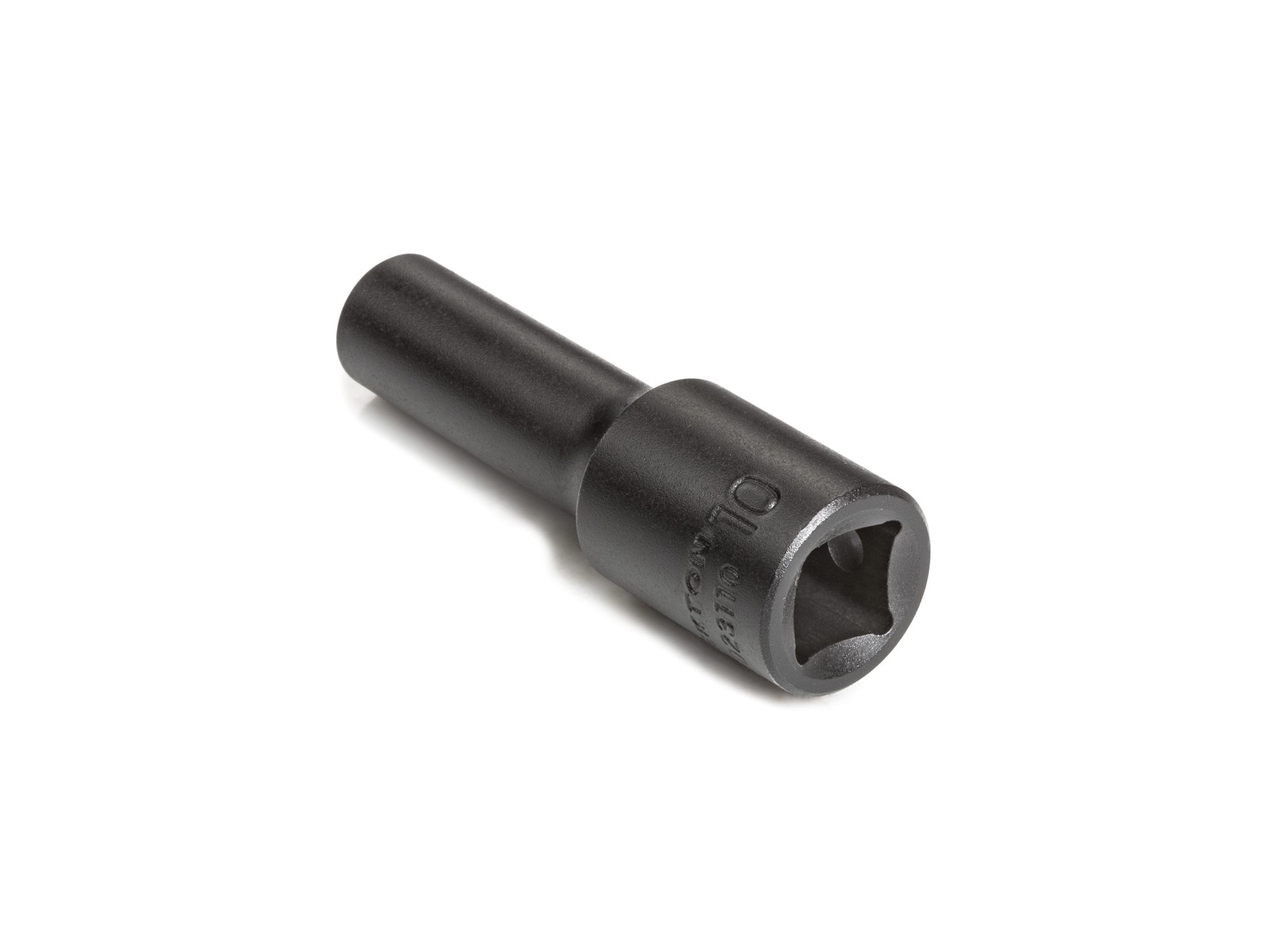 Size: 10 mm (Metric) 6-point deep individual impact socket. Has a high-visibility laser etched size marking and a permanent stamped size marking. SID23110.