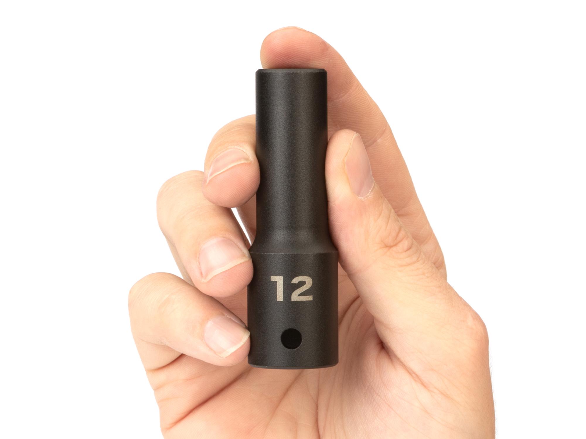 Person holding Tekton impact drive 6-point socket. Item #SID23112