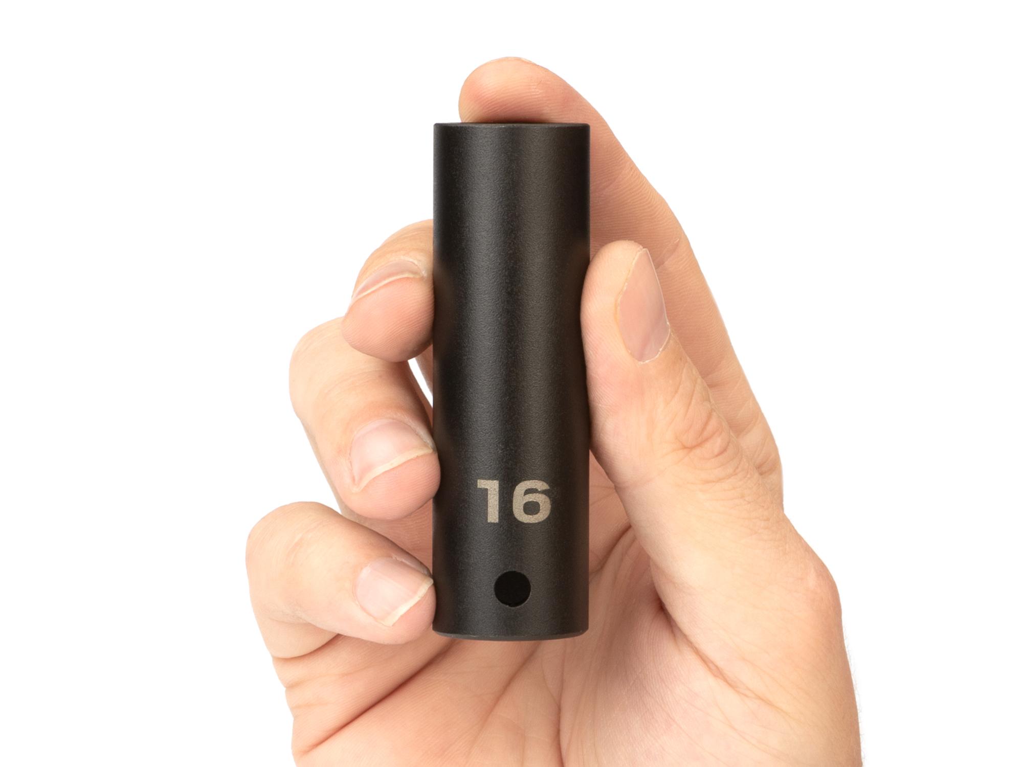Person holding Tekton impact drive 6-point socket. Item #SID23116