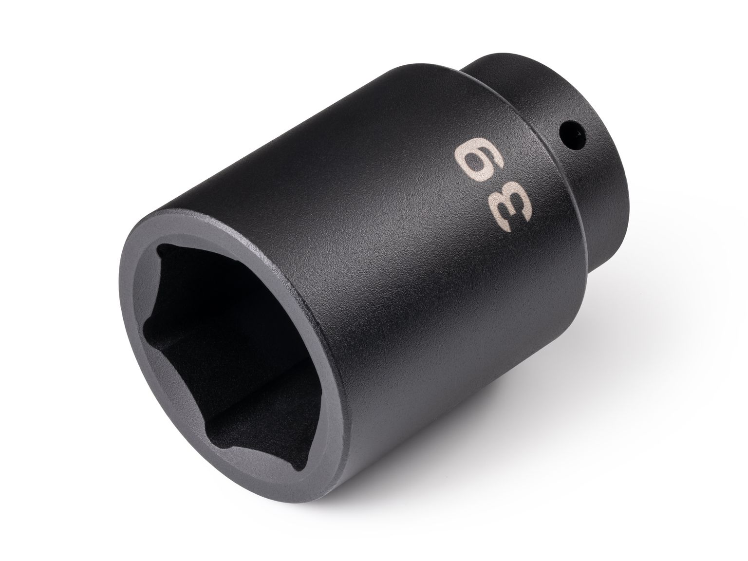 Front-right angle view of Tekton 39 millimeter impact drive 6-point socket. Item #SID23139
