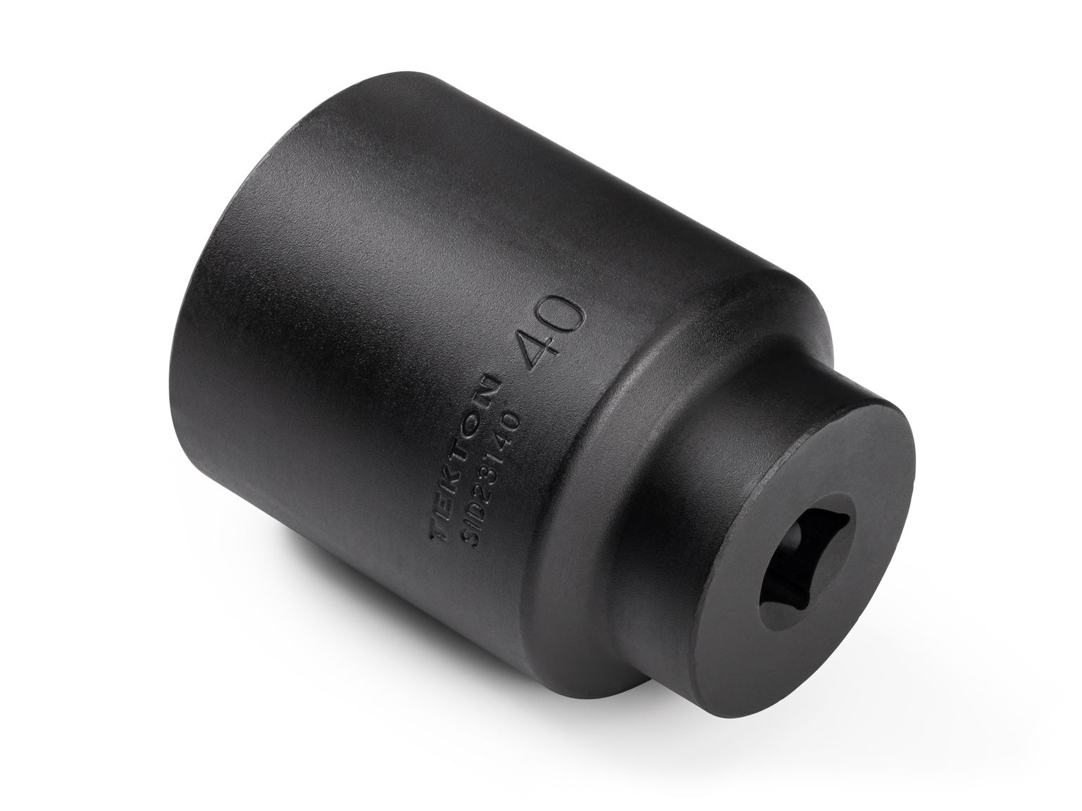 Back angle view of Tekton 40 millimeter impact drive 6-point socket. Item #SID23140