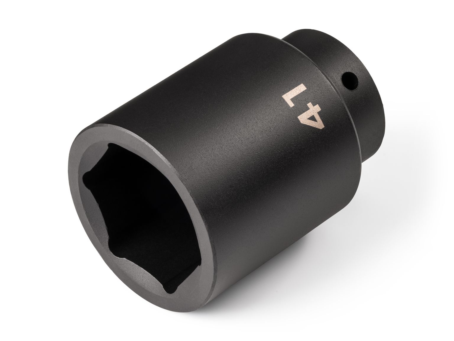 Front-right angle view of Tekton 41 millimeter impact drive 6-point socket. Item #SID23141