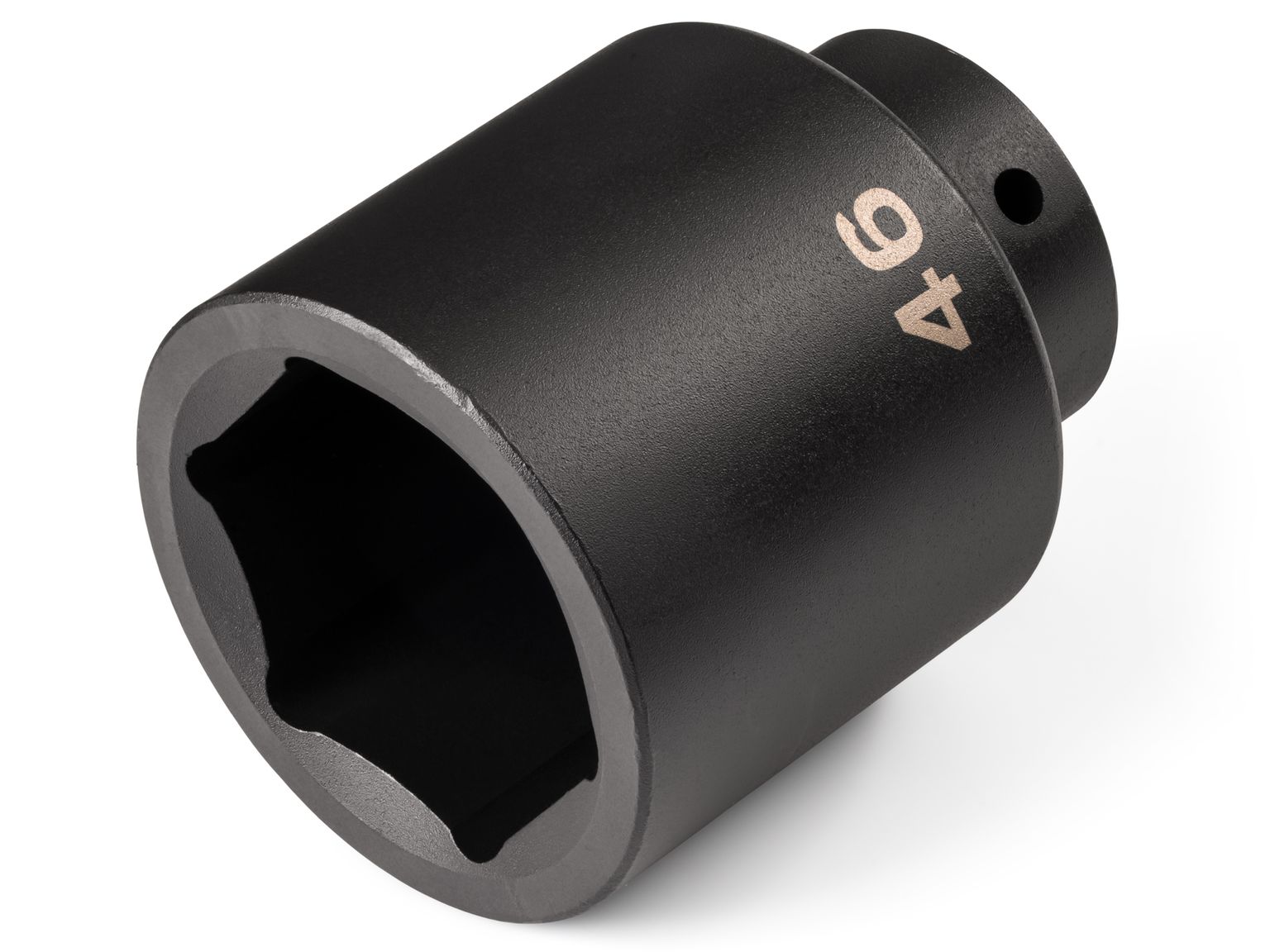 Front-right angle view of Tekton 46 millimeter impact drive 6-point socket. Item #SID23146