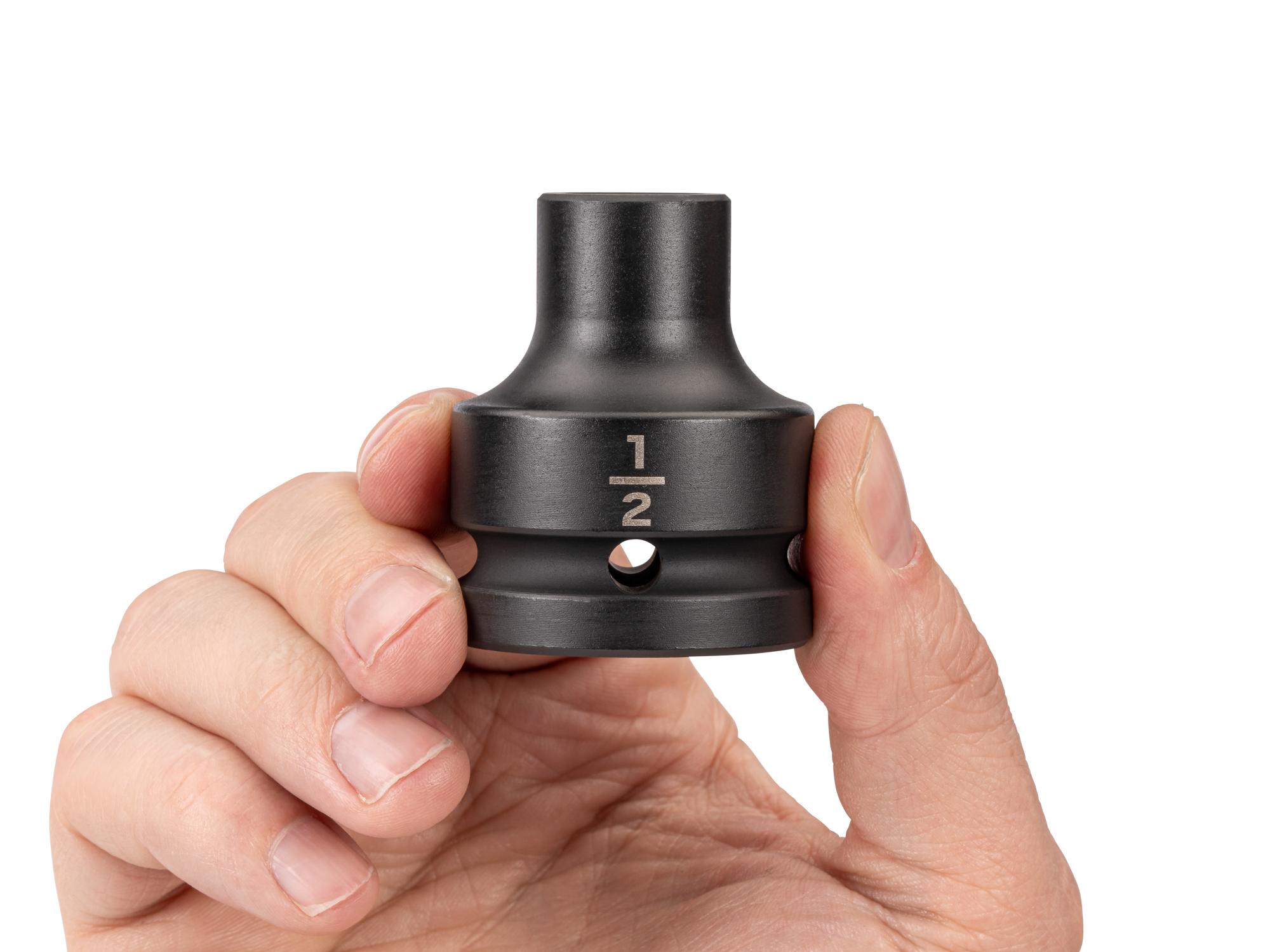 Person holding Tekton impact drive 6-point socket. Item #SID32013