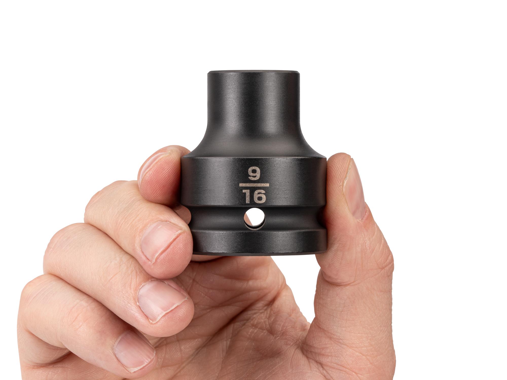 Person holding Tekton impact drive 6-point socket. Item #SID32014