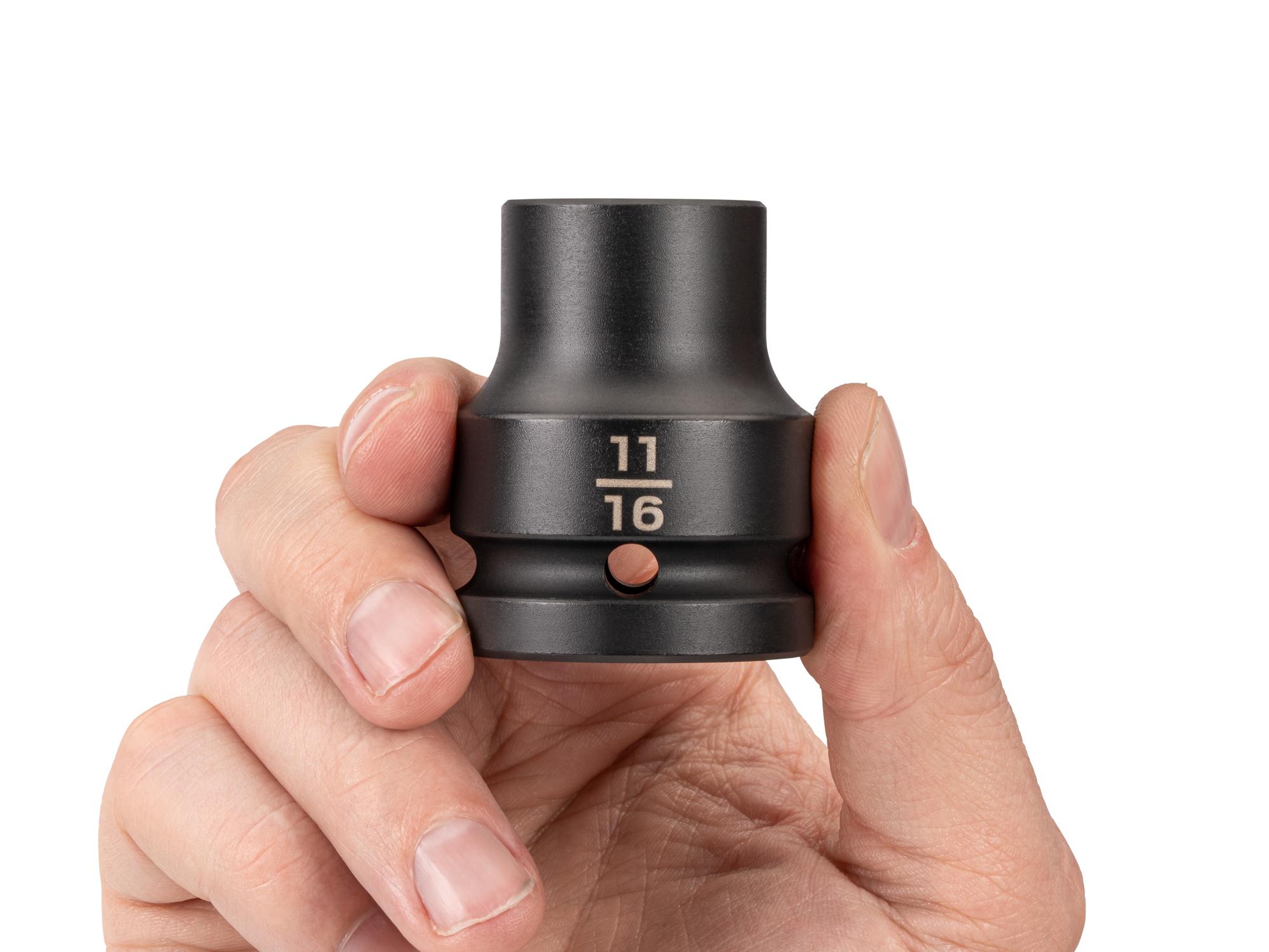 Person holding Tekton impact drive 6-point socket. Item #SID32017
