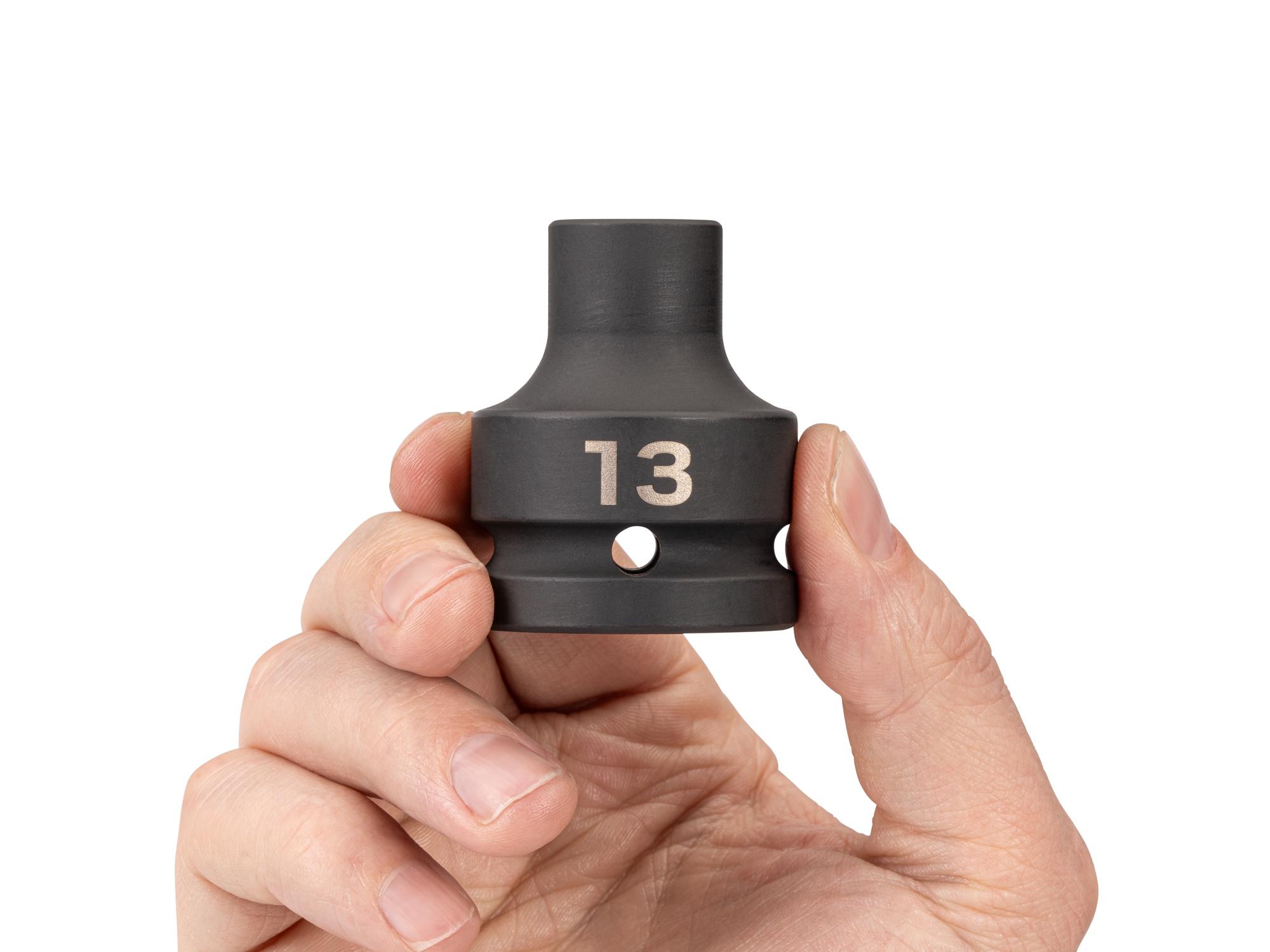Person holding Tekton impact drive 6-point socket. Item #SID32113