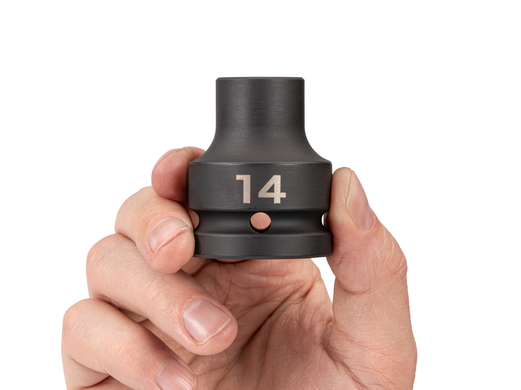 Person holding Tekton impact drive 6-point socket. Item #SID32114
