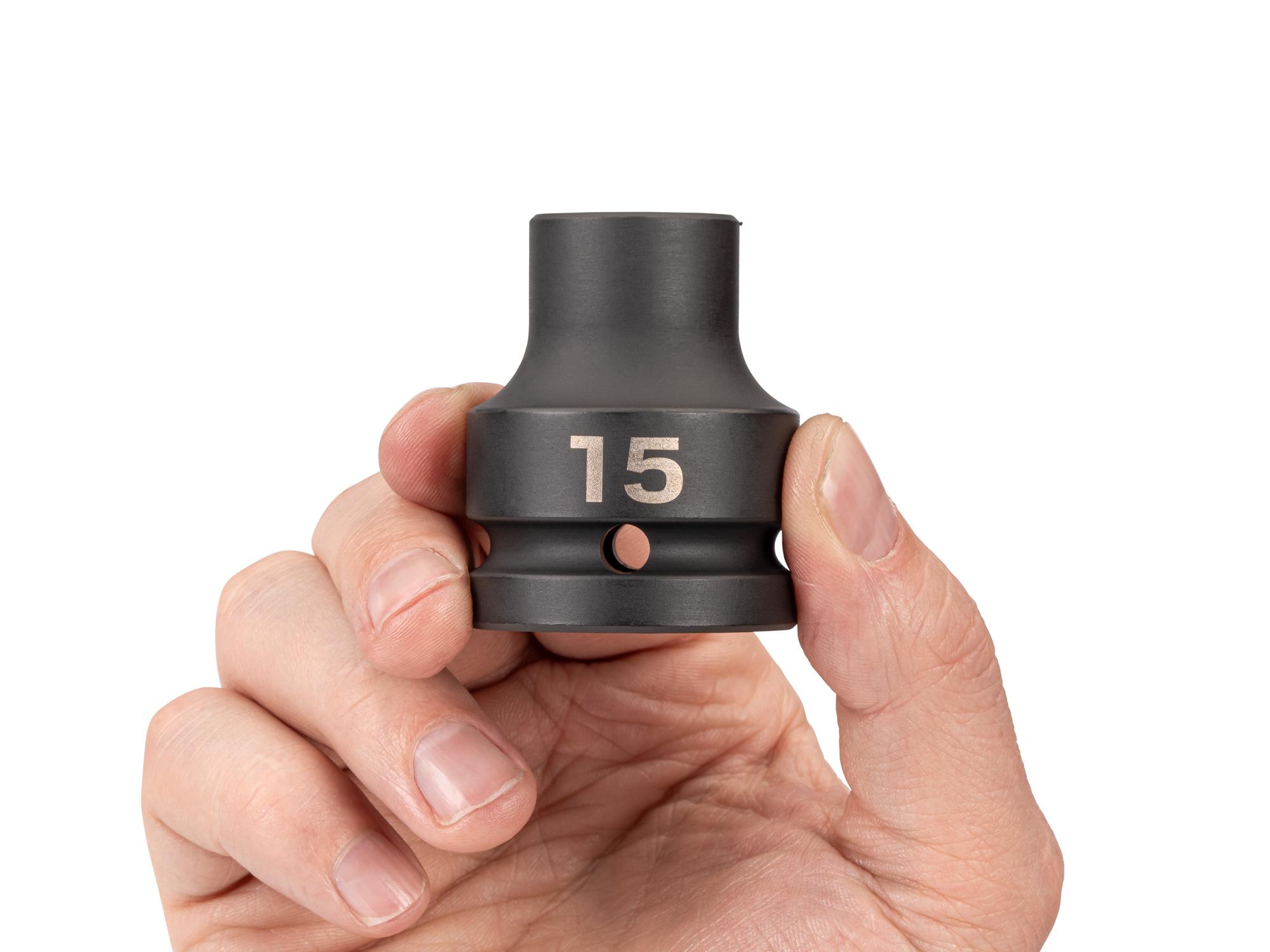 Person holding Tekton impact drive 6-point socket. Item #SID32115